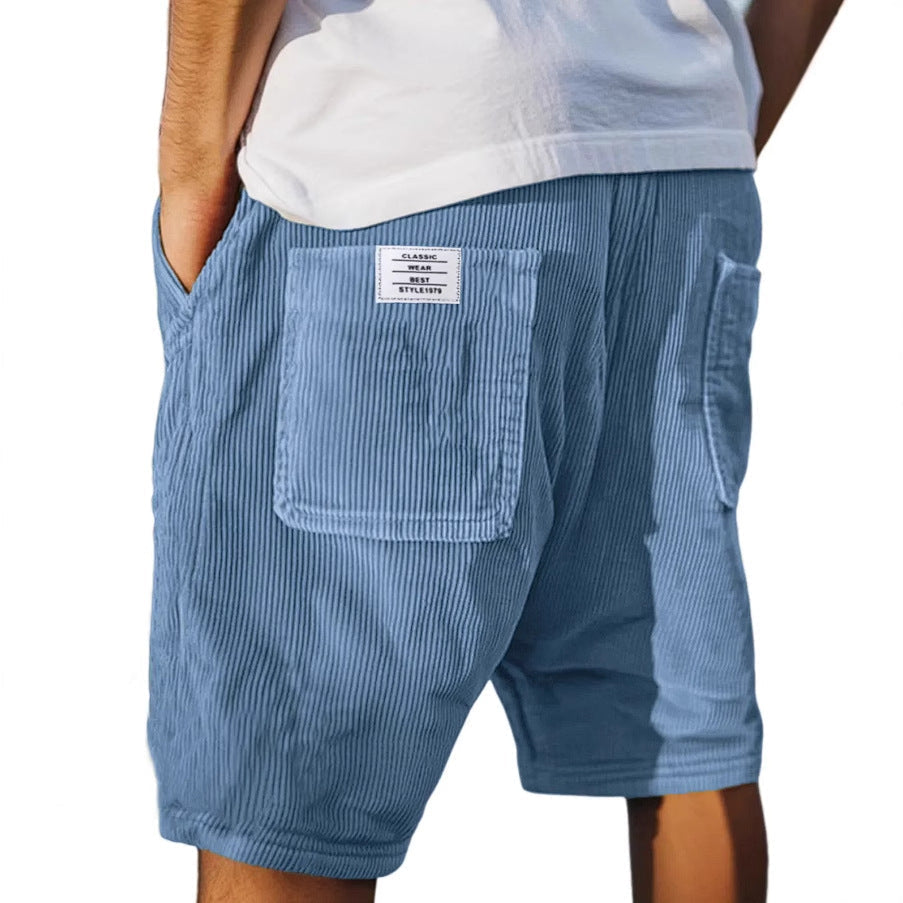 Casual men's corduroy shorts — leisure bermuda with pockets