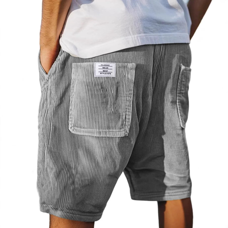 Casual men's corduroy shorts — leisure bermuda with pockets