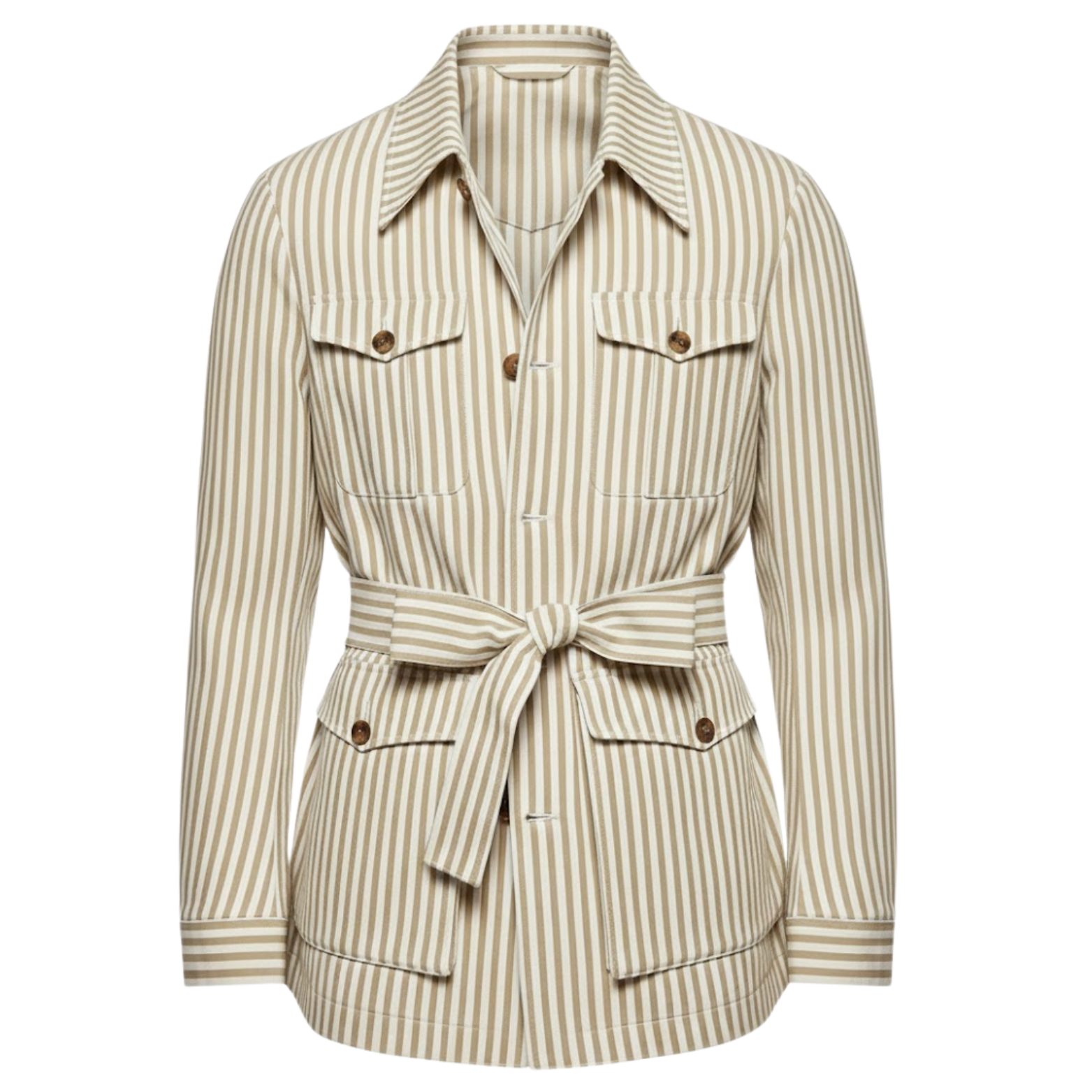 Gestreifte Safari-Jacke für Herren mit Gürtel und vier aufgesetzten Taschen