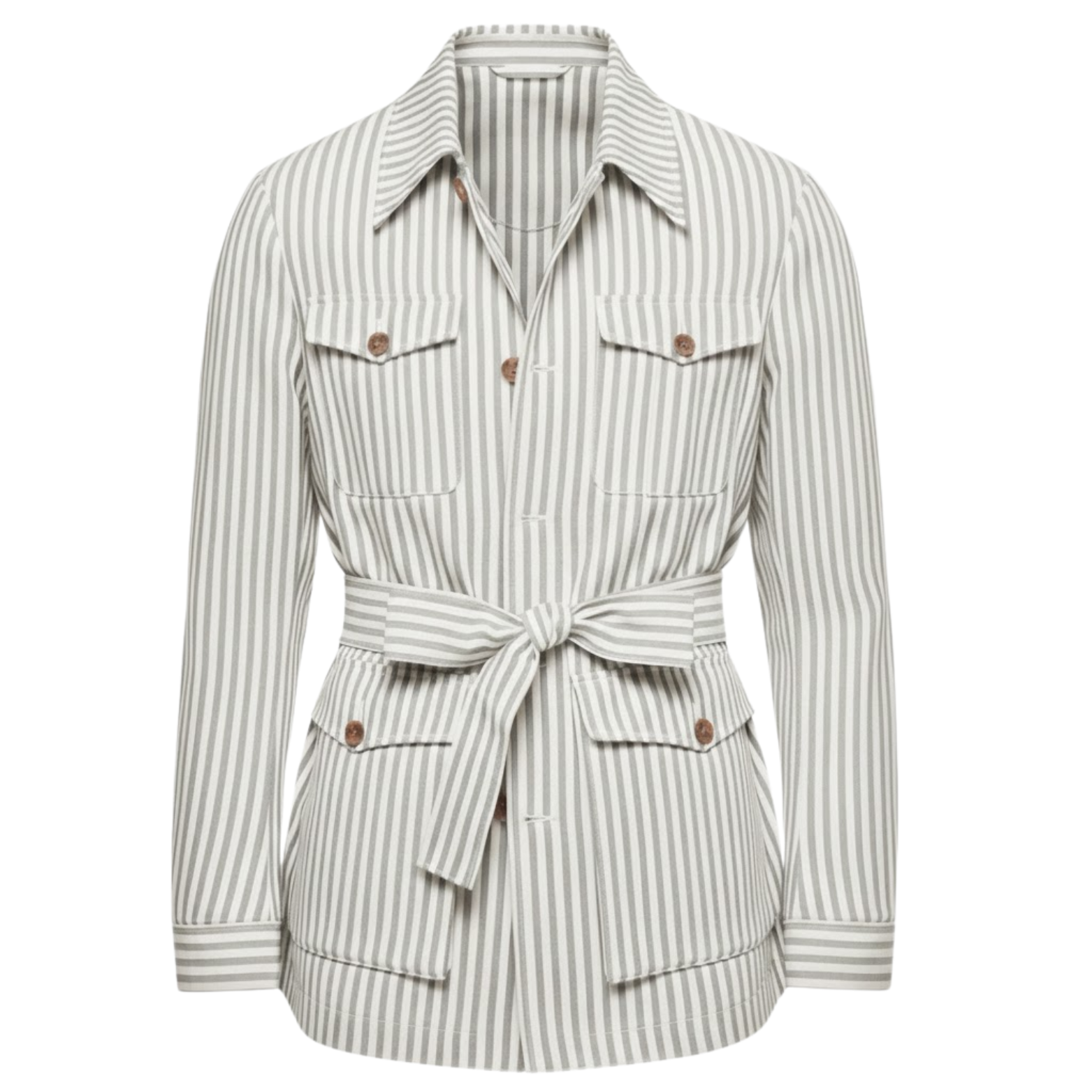 Veste saharienne à rayures pour homme avec ceinture et quatre poches plaquées