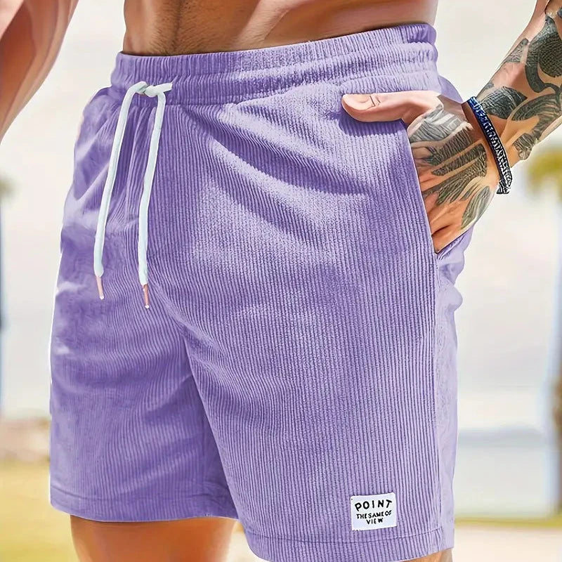 Men's velvet high shorts — casual summer clothing with drawstring