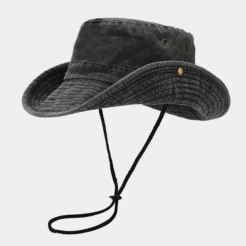 Cappello bob da pescatore unisex in cotone con cordino regolabile