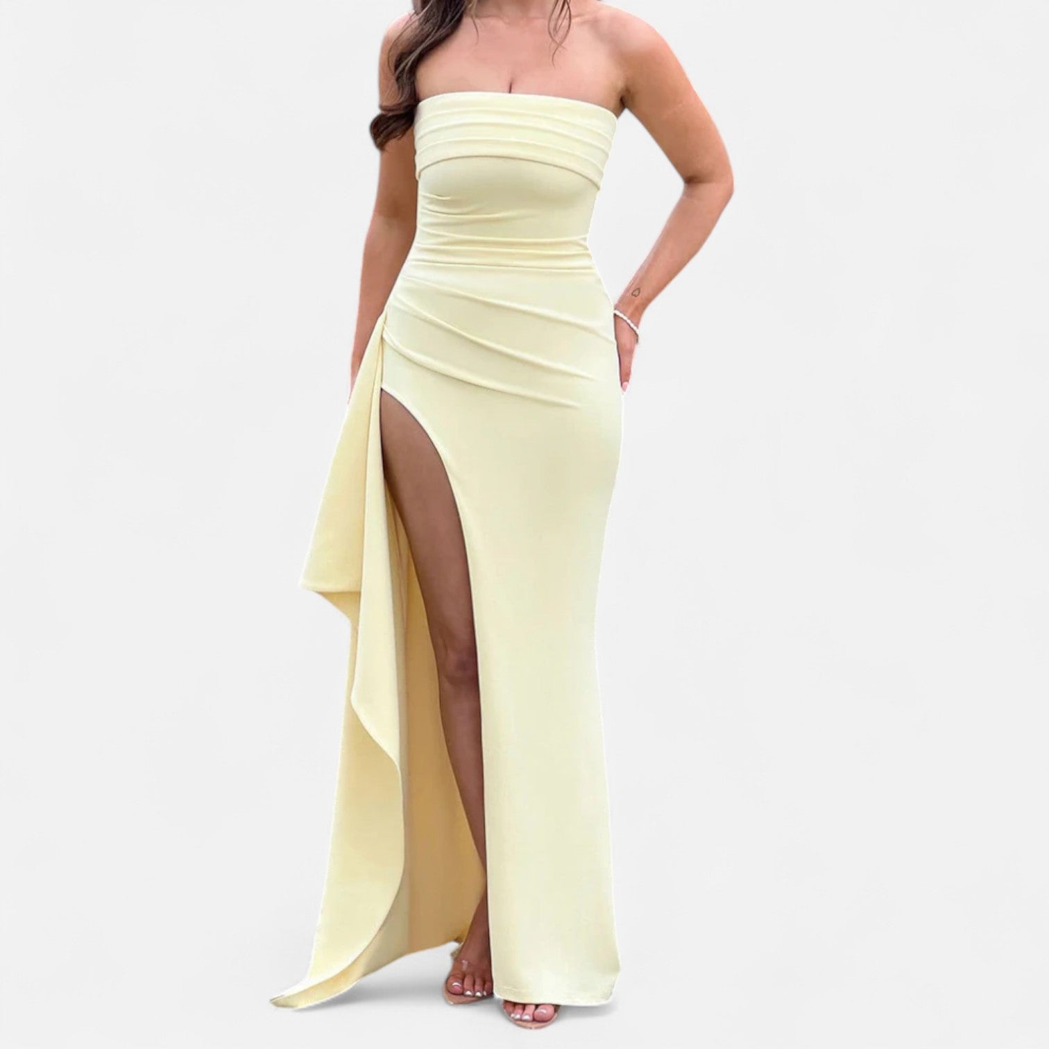 Ancienne Monde | Robe Bustier à Fente Haute pour Femme – Élégance Audacieuse, Glamour Contemporain du Soir