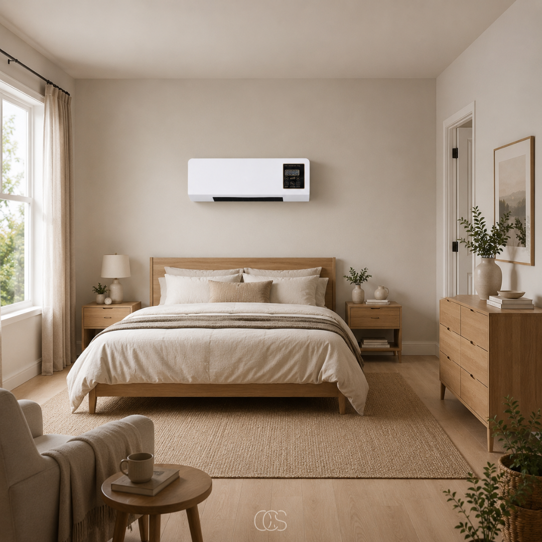 Wandgerät für Heizung und Belüftung mit Fernbedienung und LED-Display