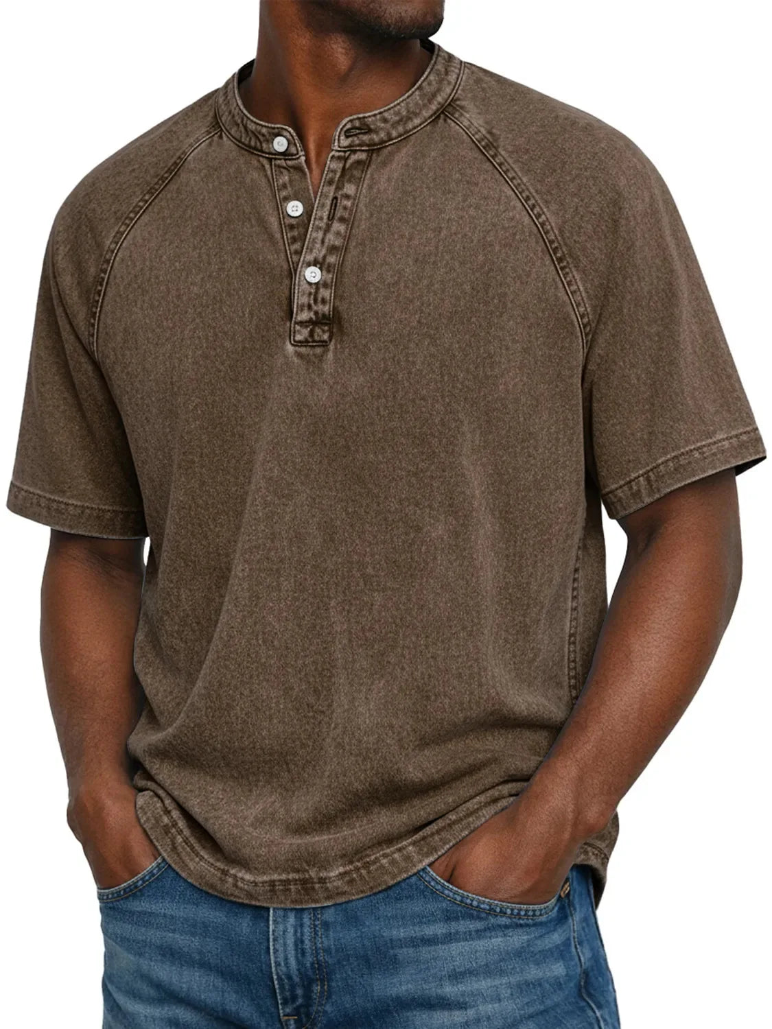 Maglia uomo collo Henley maniche corte casual