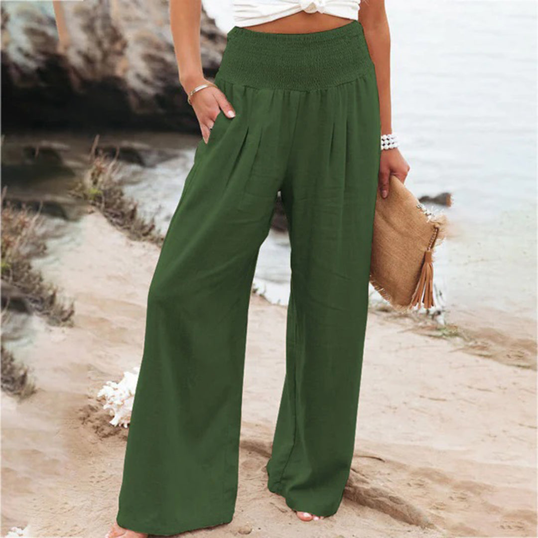 Damenhose mit weitem Schnitt, hoher elastischer Taille