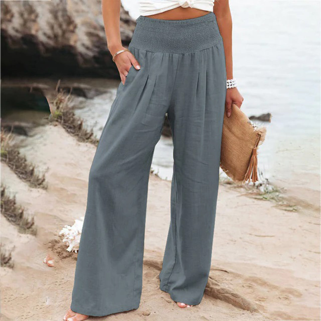 Damenhose mit weitem Schnitt, hoher elastischer Taille