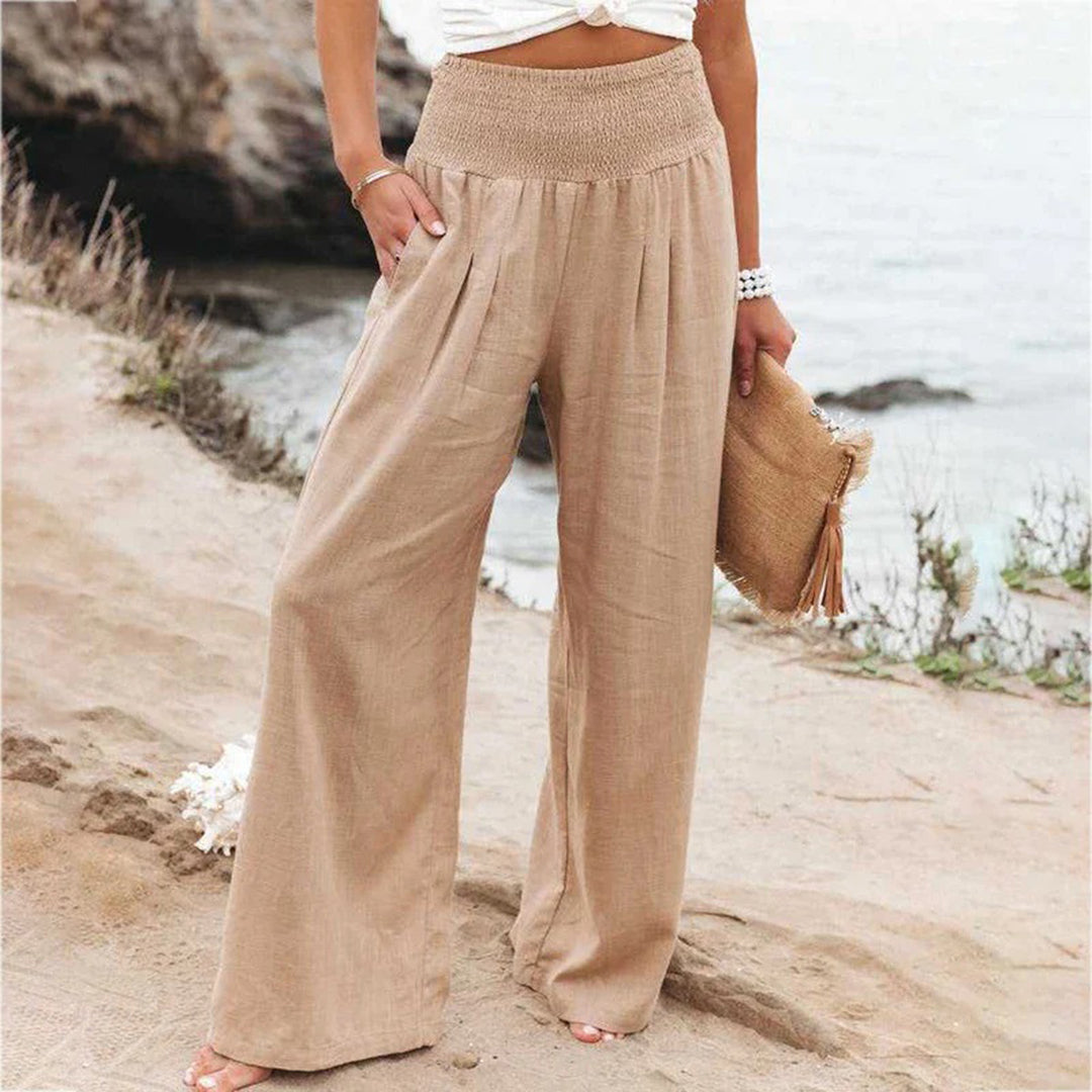 Damenhose mit weitem Schnitt, hoher elastischer Taille