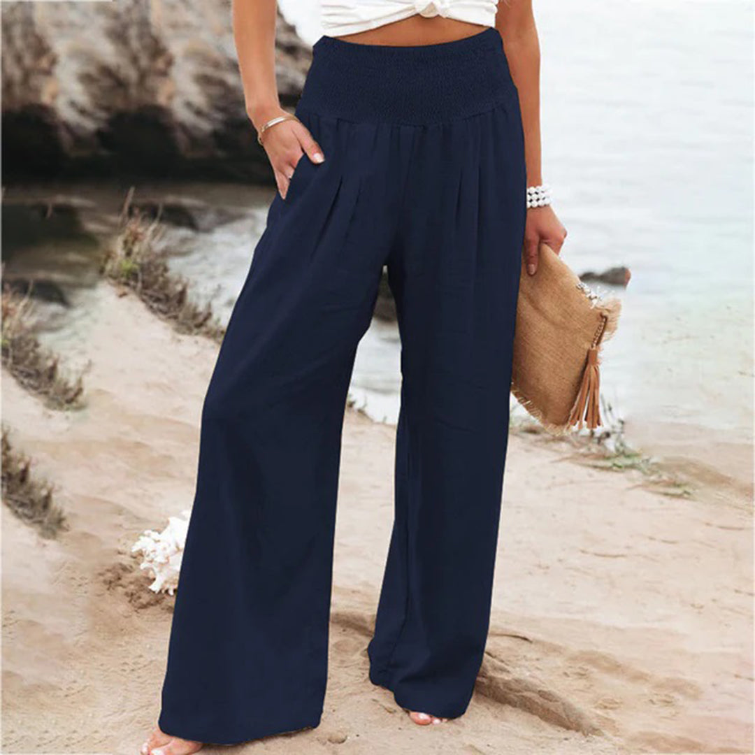 Damenhose mit weitem Schnitt, hoher elastischer Taille