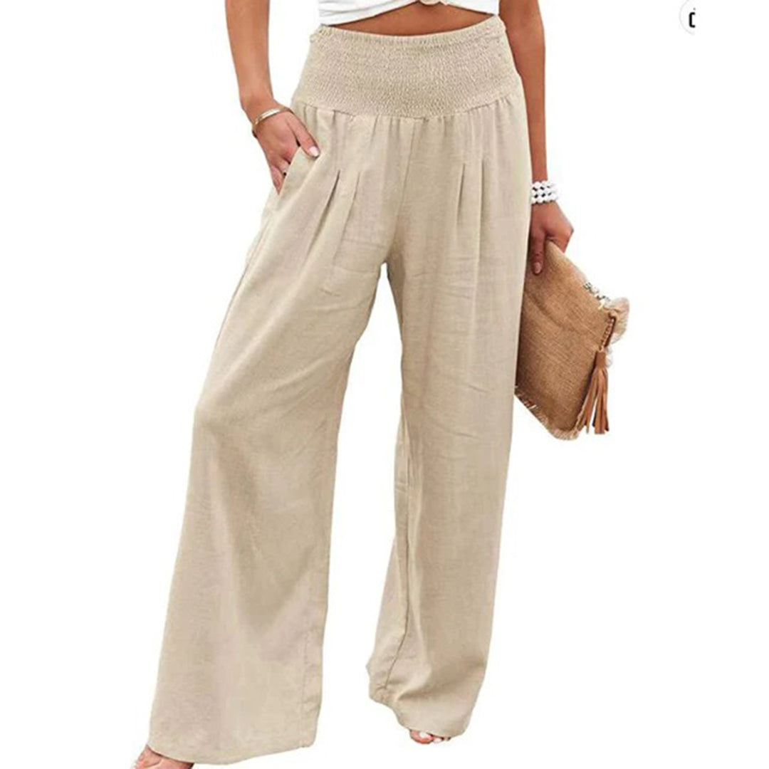 Damenhose mit weitem Schnitt, hoher elastischer Taille