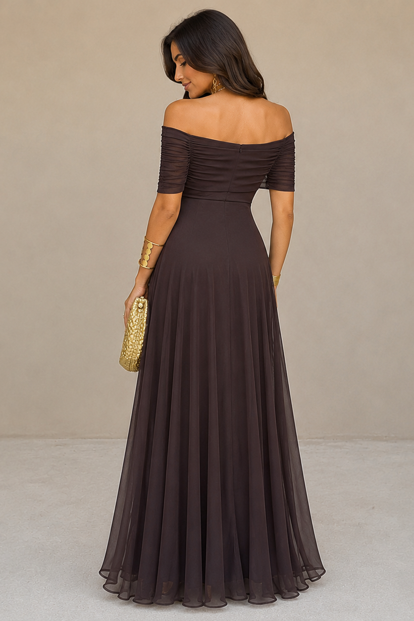 Long Maternity Dress with Off-the-Shoulder Design