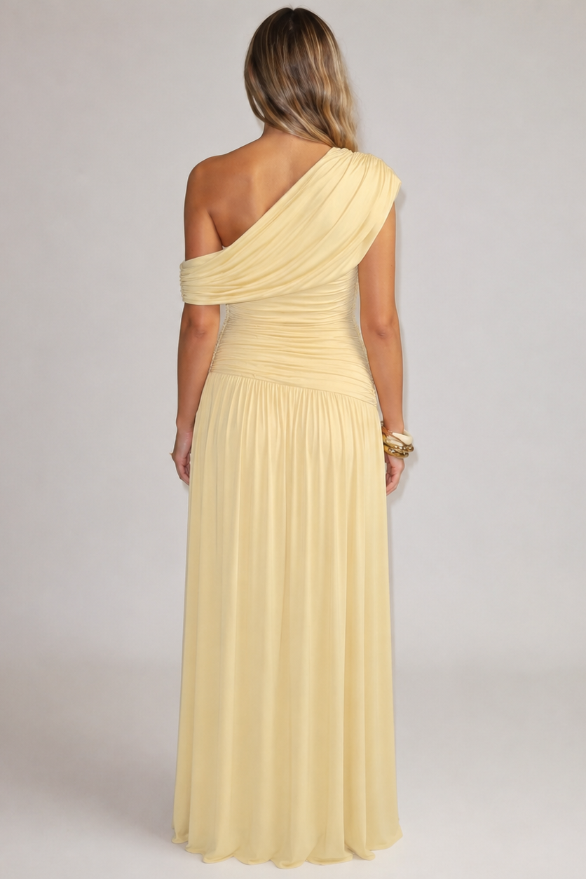 Elegant asymmetrisk lang graviditetskjole