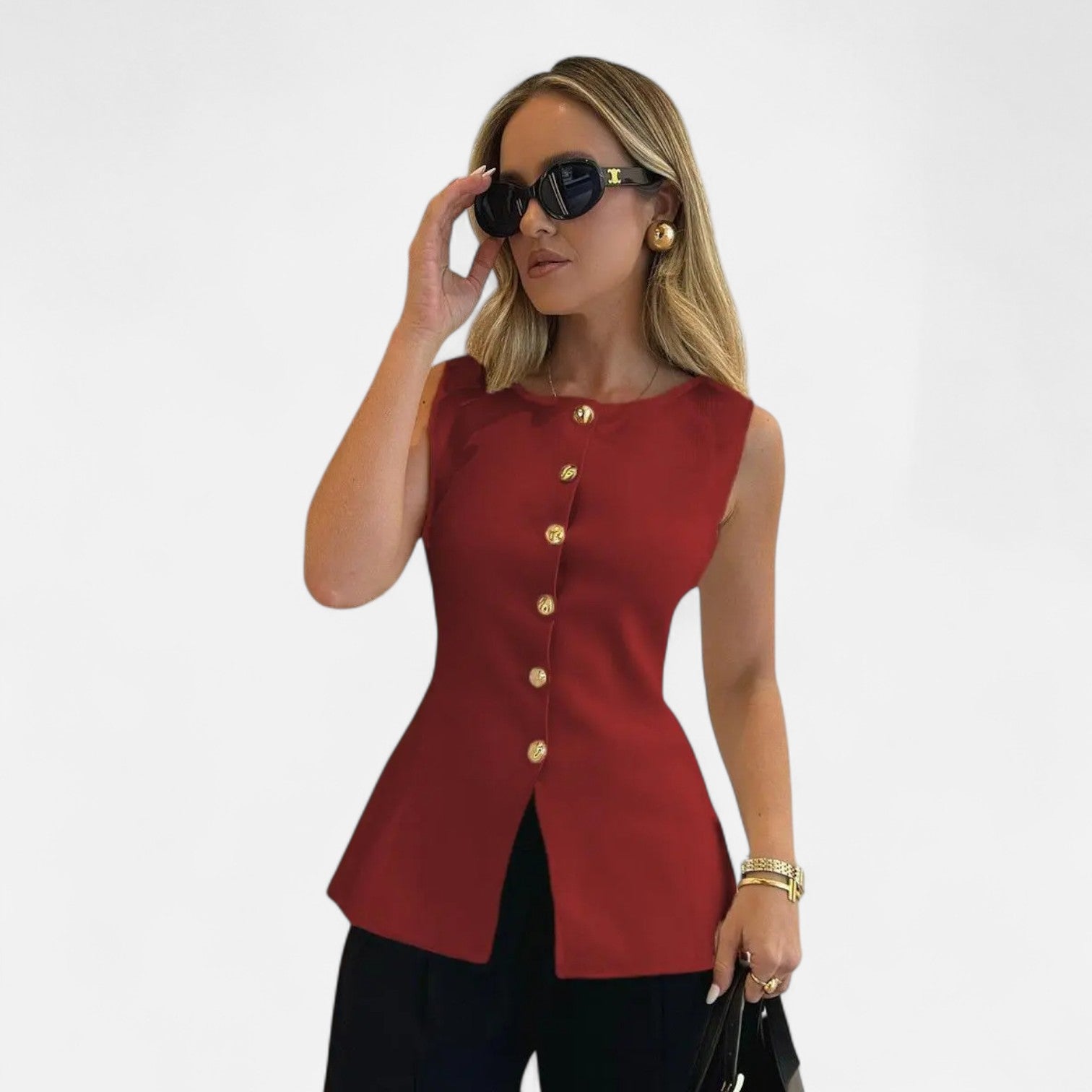 Ancienne Monde | Gilet Sans Manches Doré pour Femme – Cardigan Col V Ajusté pour l’Automne