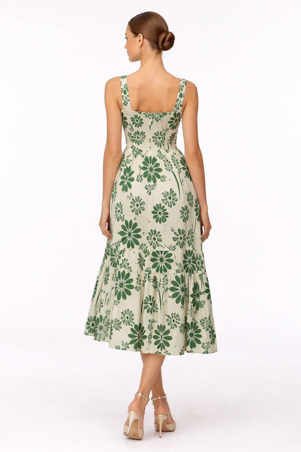 Midi Maternity Dress with Floral Print and Smocked Back