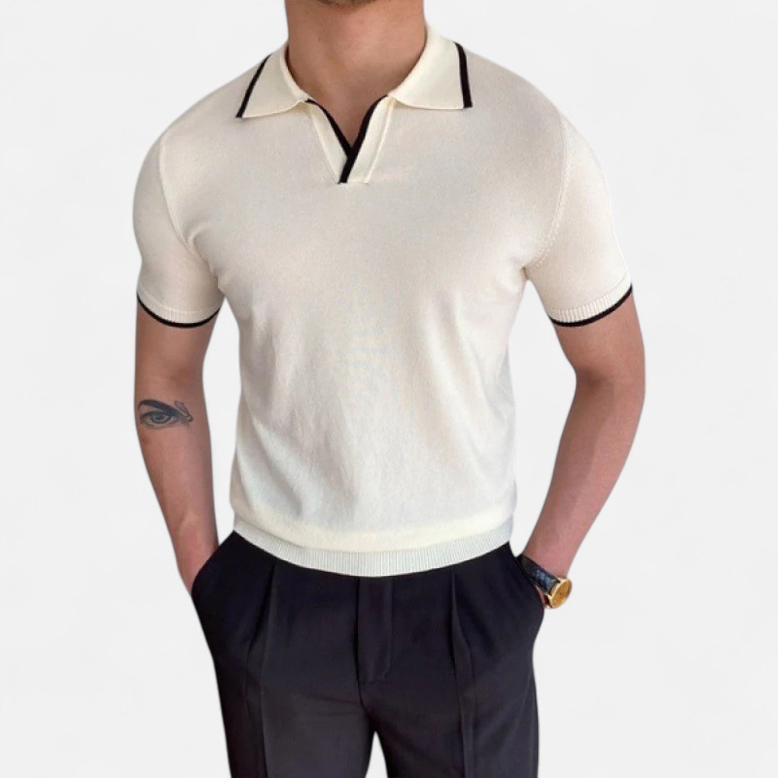 Ancienne Monde | Polo Homme à Col V – Luxe Discret, Élégance Classique "Old Money"