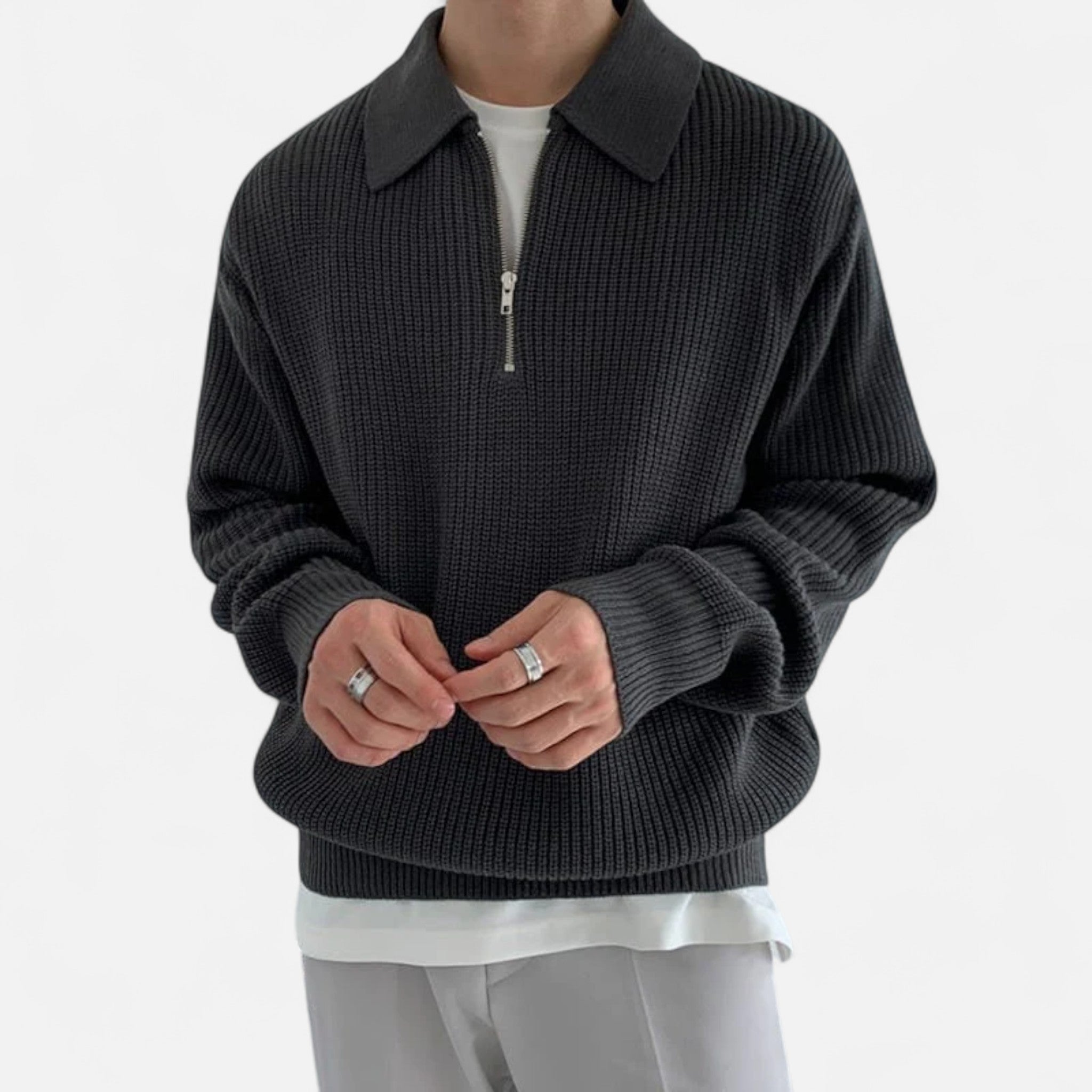 Ancienne Monde | Pull Homme Demi-Zip Vintage Maille Premium