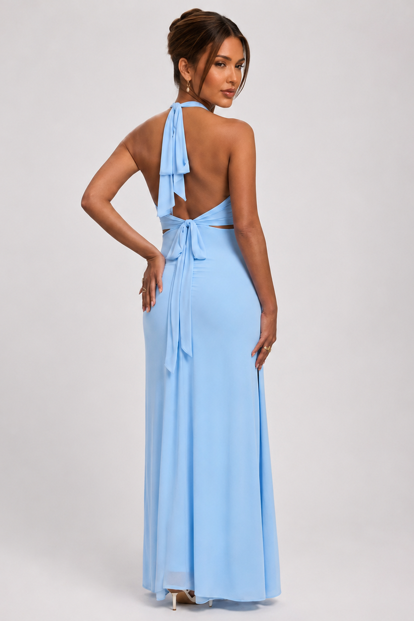 Langes Umstands-Kleid mit offenem Rücken und Schlitz