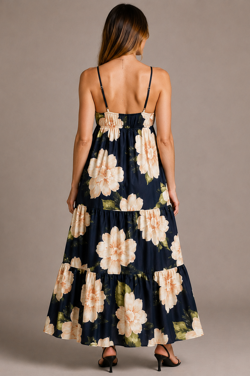 Vestido largo floral para embarazo con escote en V y espalda abierta