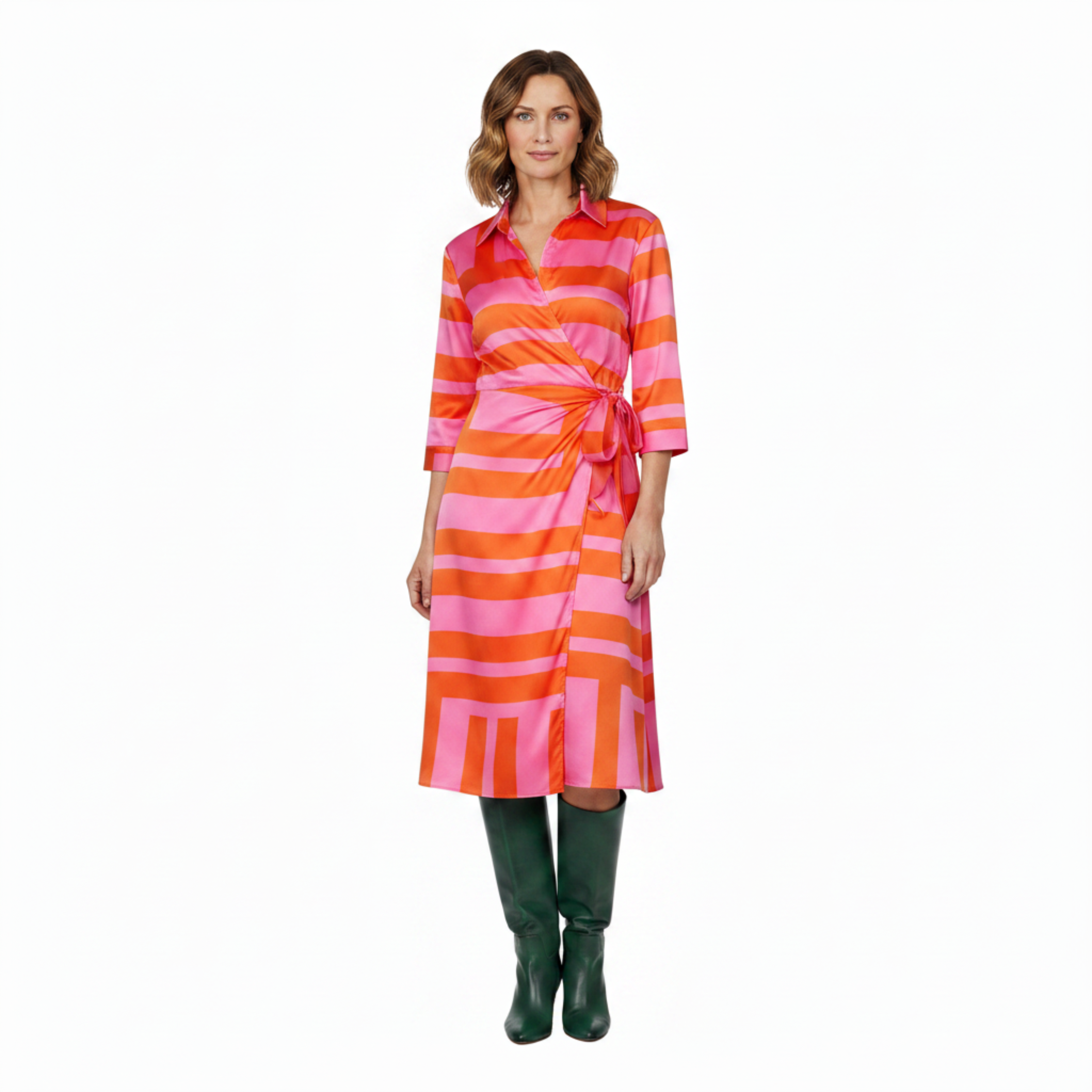 Robe Midi Envelope para Mulher com Estampa Artística e Gola de Camisa