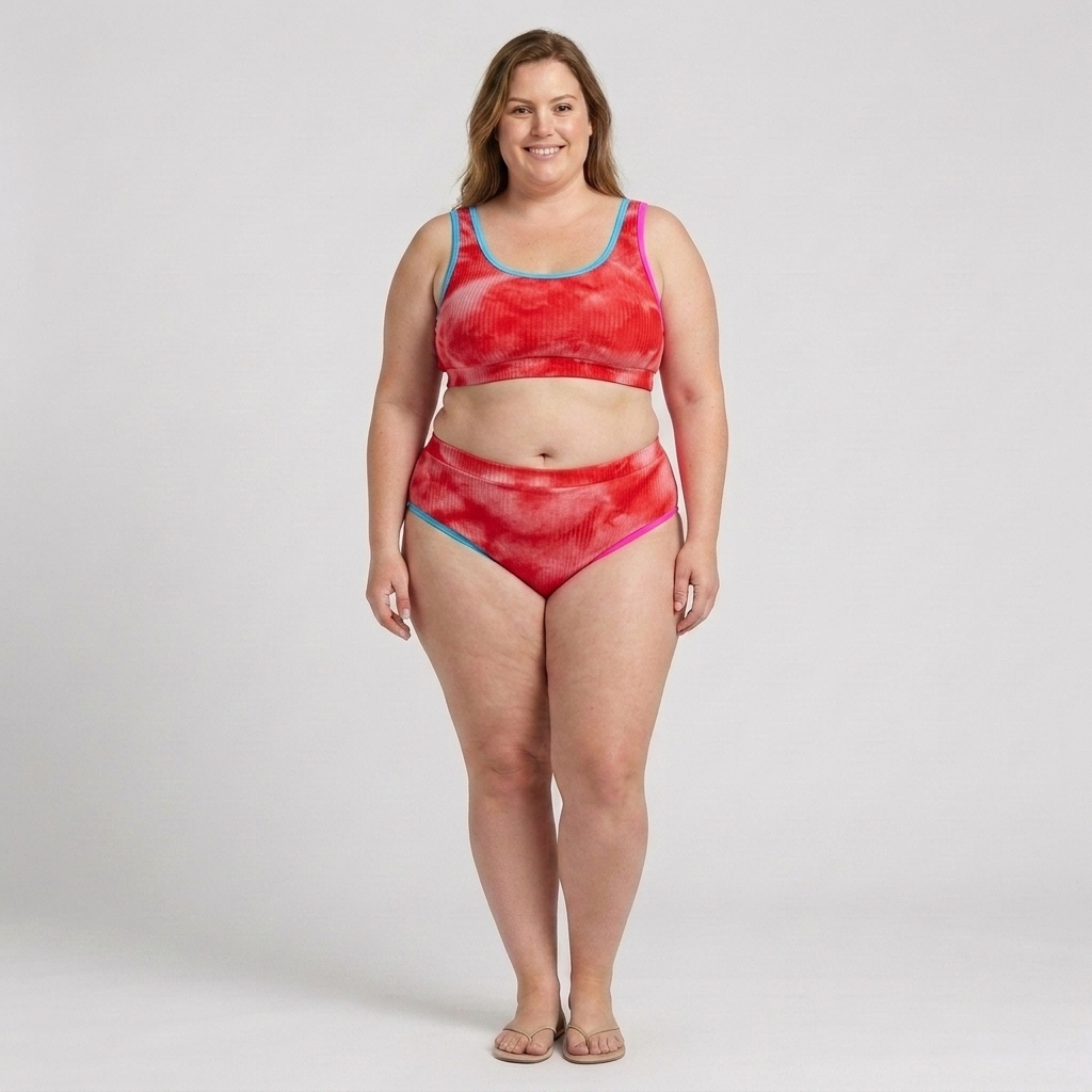 Bikini due pezzi taglia grande da donna a vita alta effetto tie-dye