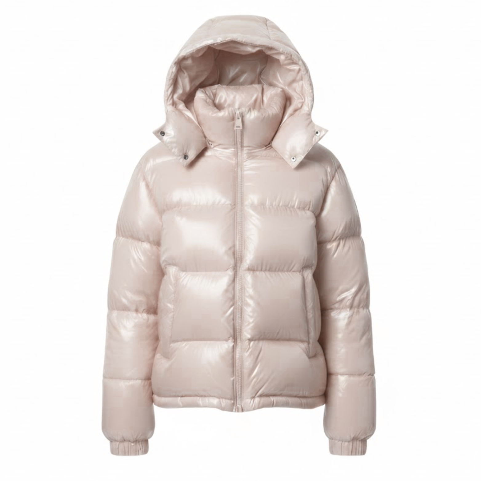 Women's Shiny Quilted Jacket with Hood, High Zipper Closure, Warm and Cozy