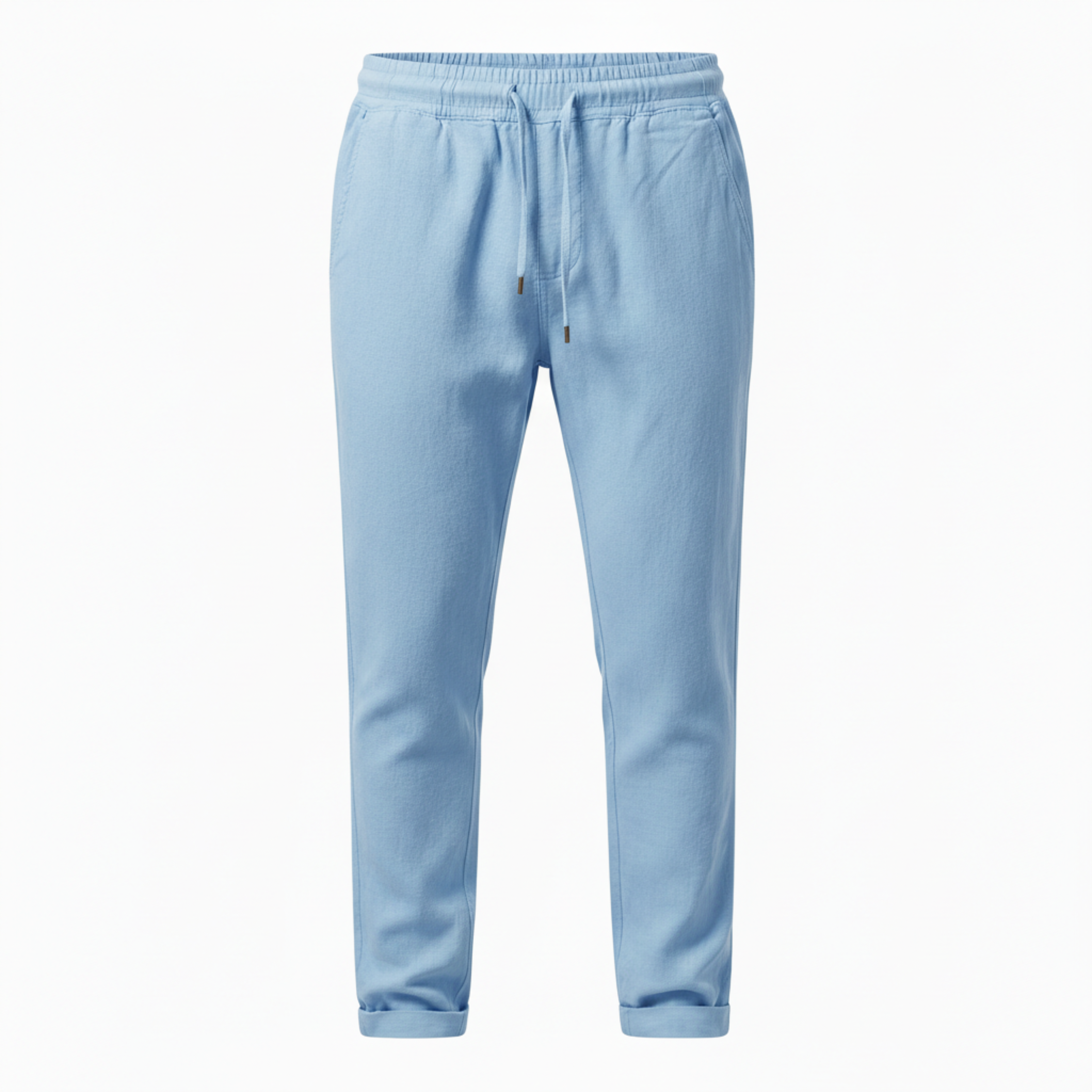 Pantaloni in Cotone e Lino da Uomo con Vita Elastica e Taglio Dritto Casual