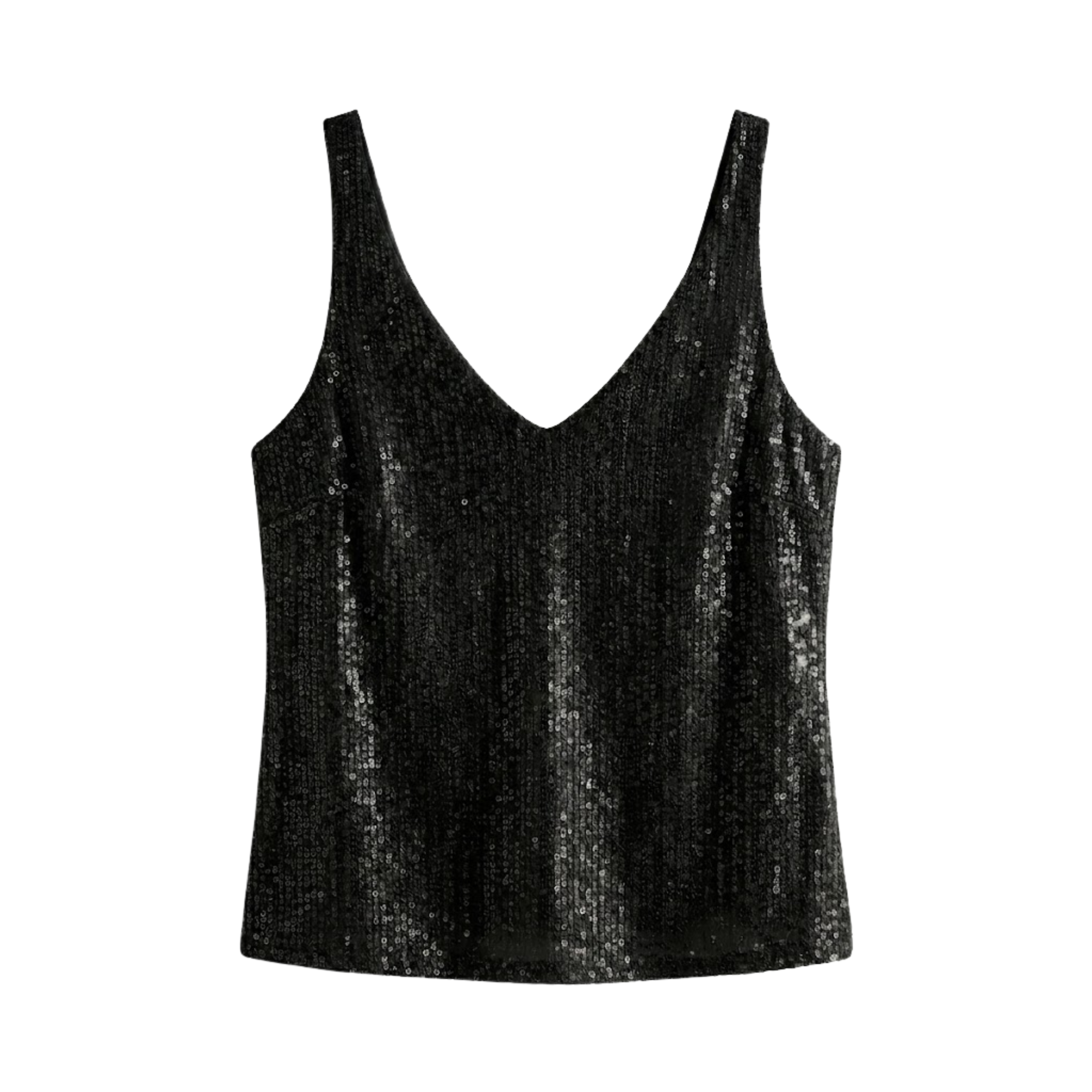 Top con Paillettes, Scollo a V e Senza Maniche da Donna