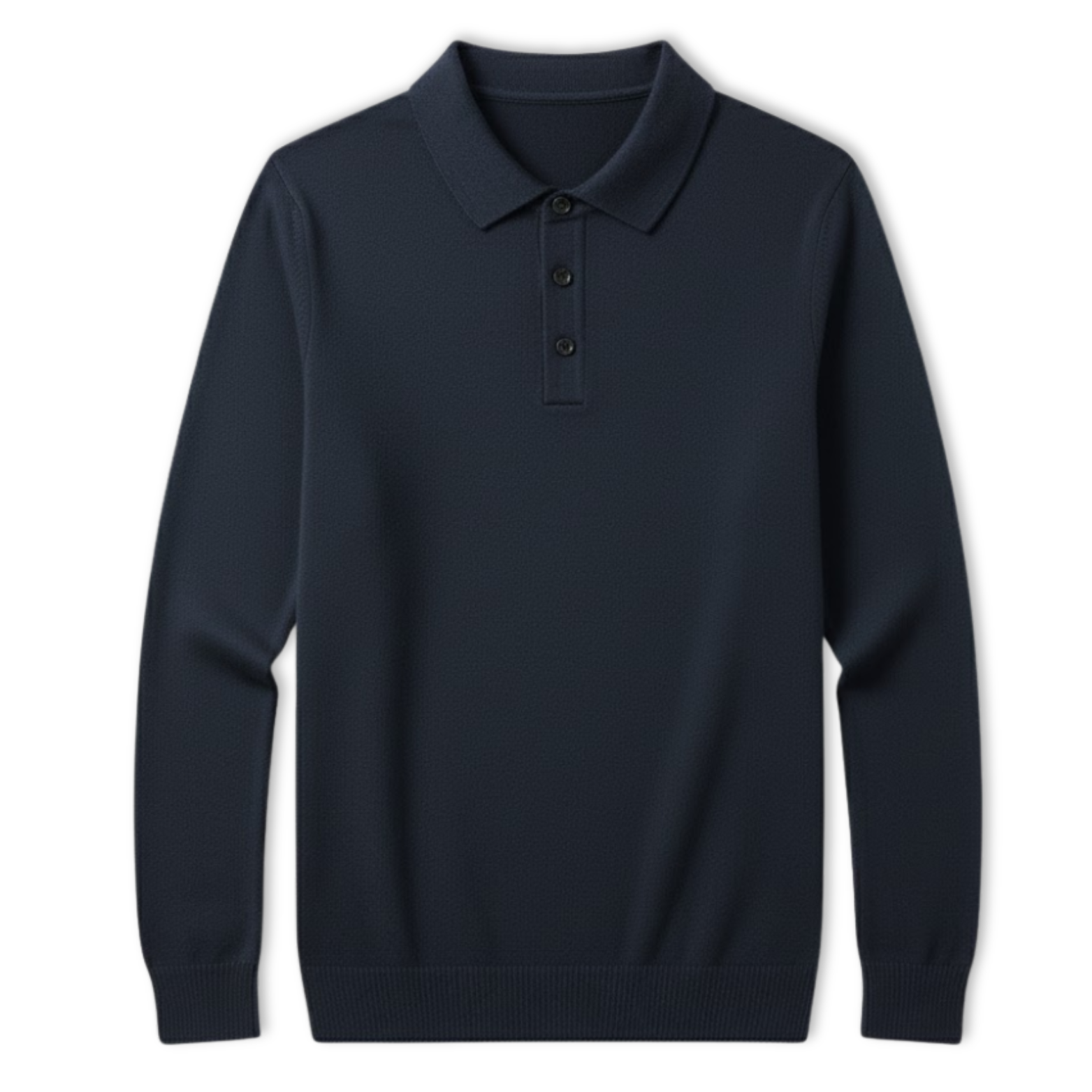 Men's long-sleeved polo shirt made of 100% merino wool with buttoned collar, relaxed fit