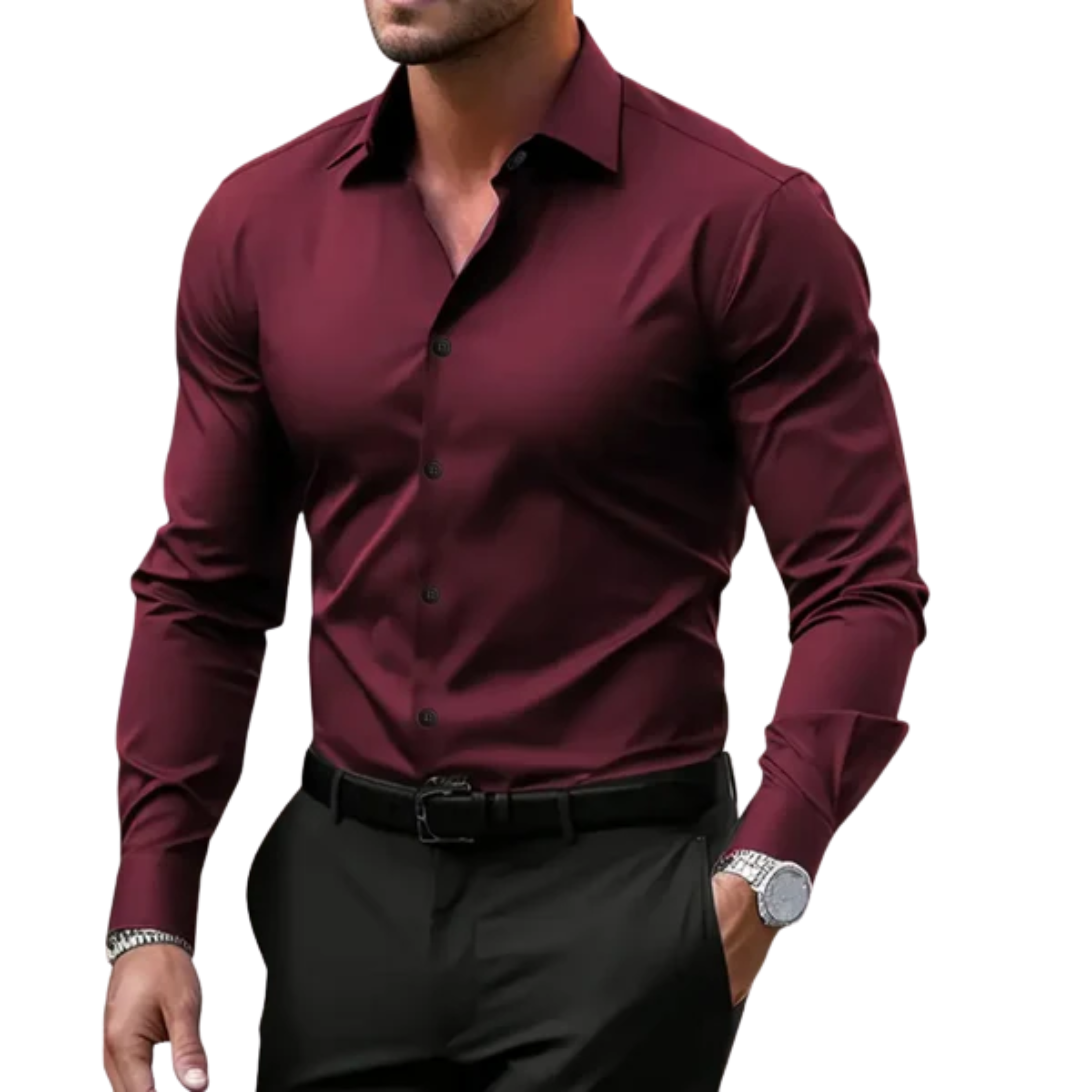 Men's button-down shirt — notched collar and long sleeves — everyday