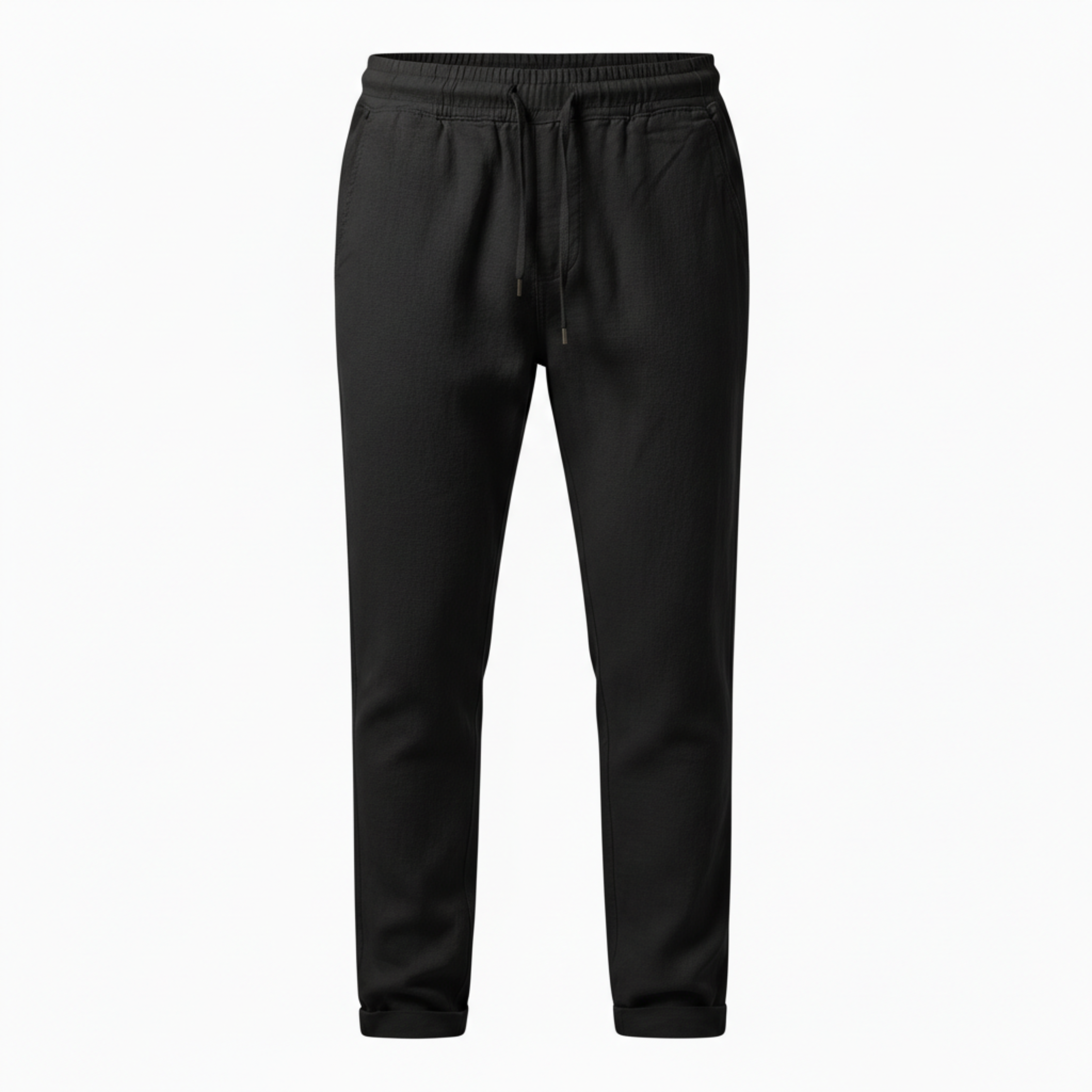 Pantaloni in Cotone e Lino da Uomo con Vita Elastica e Taglio Dritto Casual