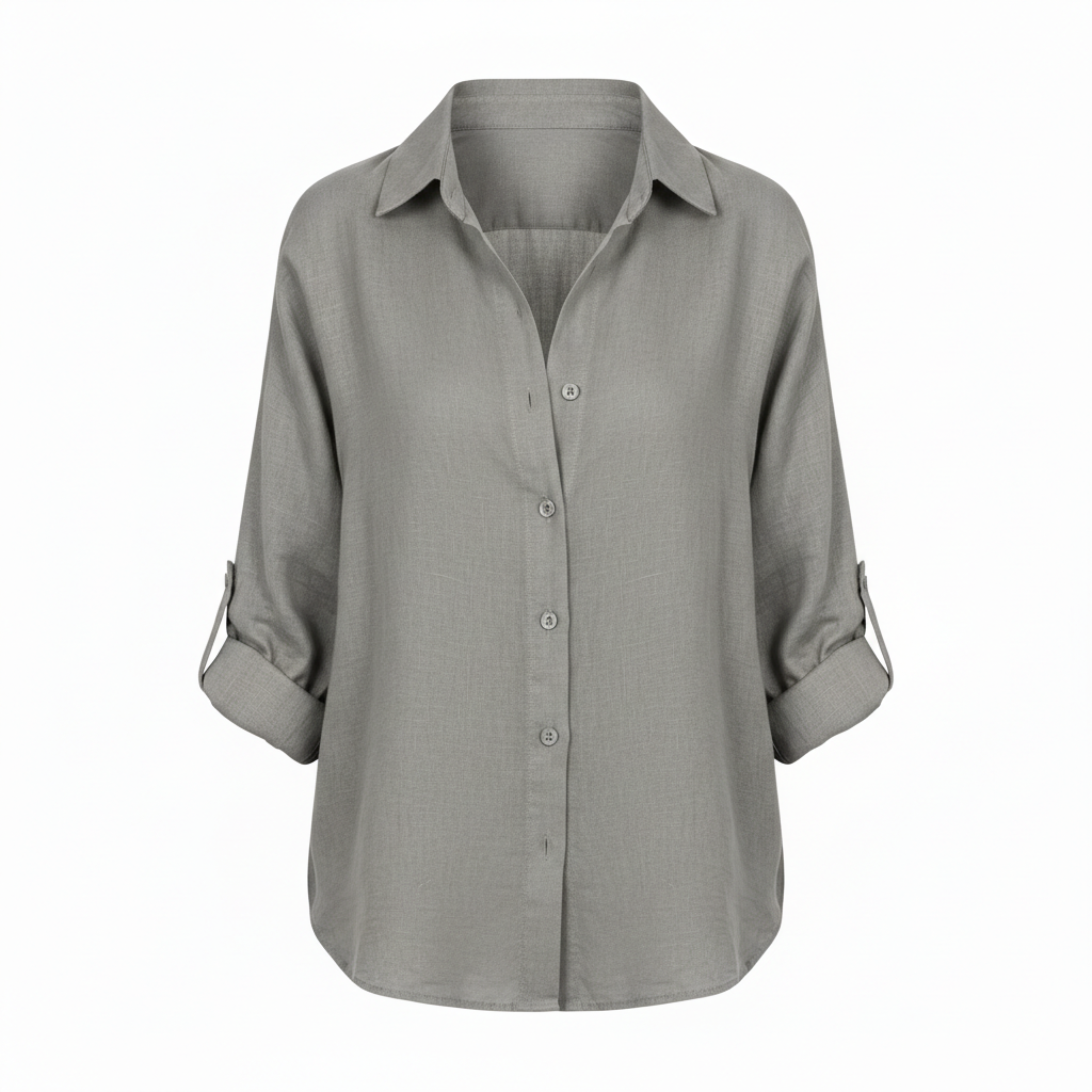 Loose casual button-up shirt for women with three-quarter sleeves and split neckline