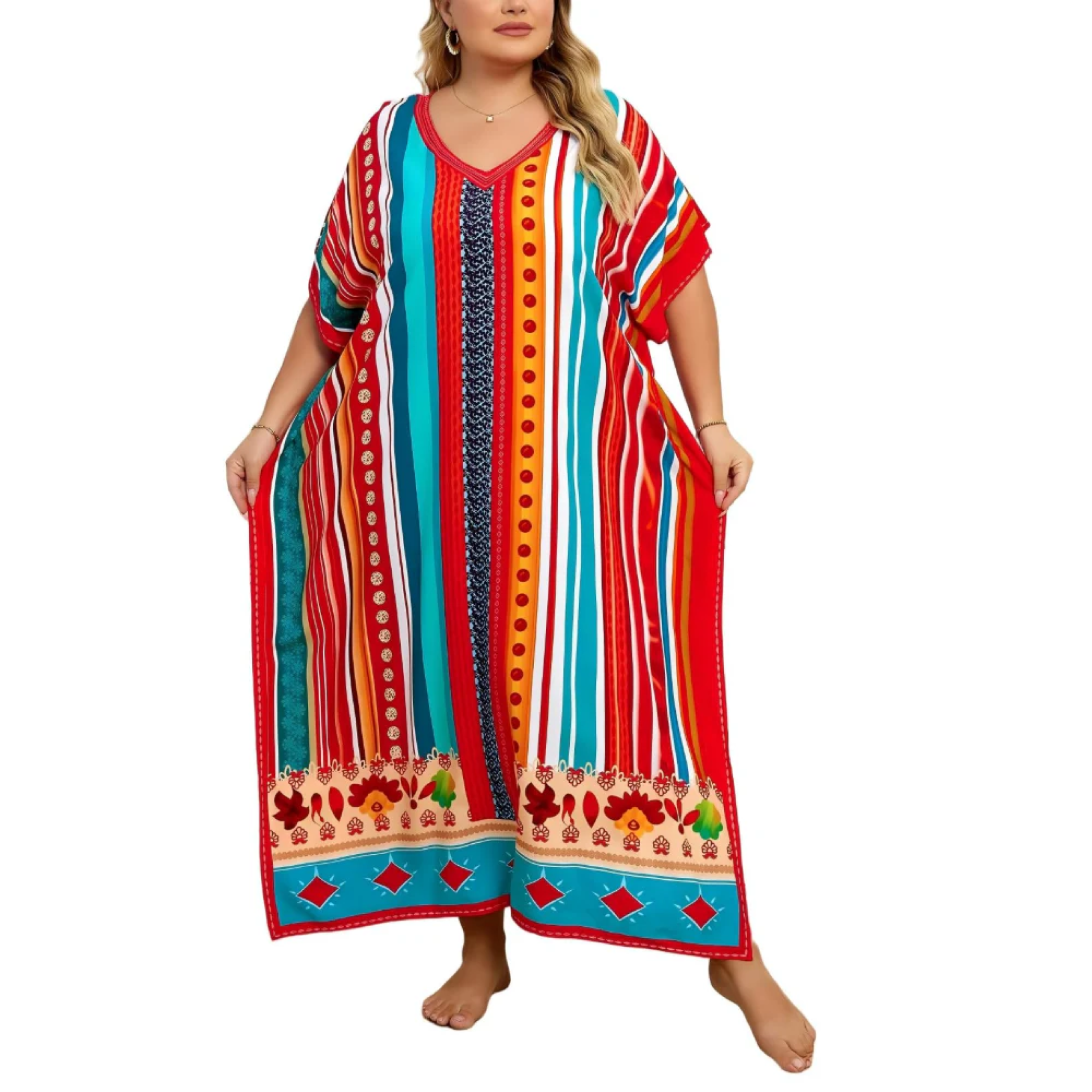 Robe kaftan kimono velká velikost — volný střih — pláž a cestování