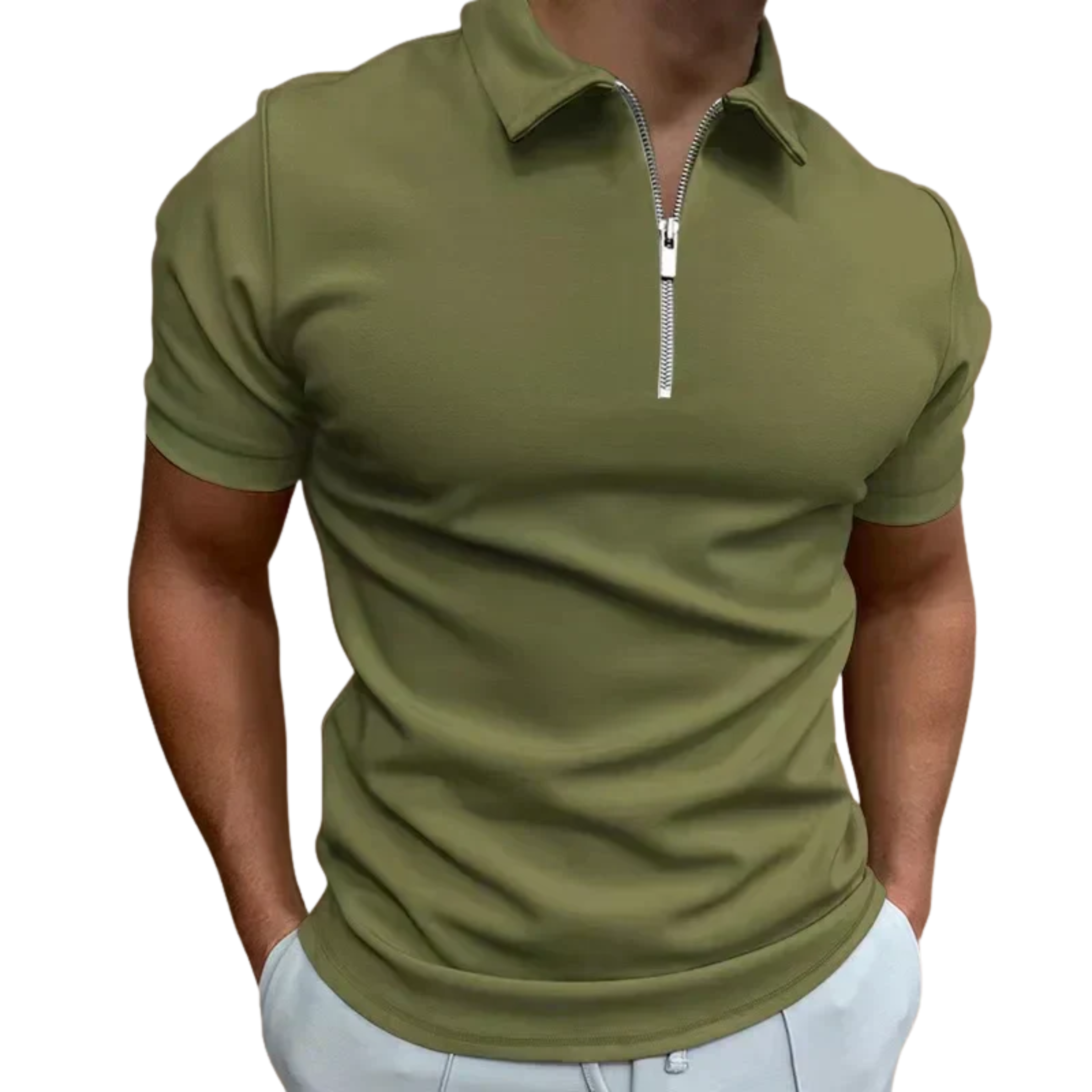 Men's polo with zip collar and short sleeves — casual