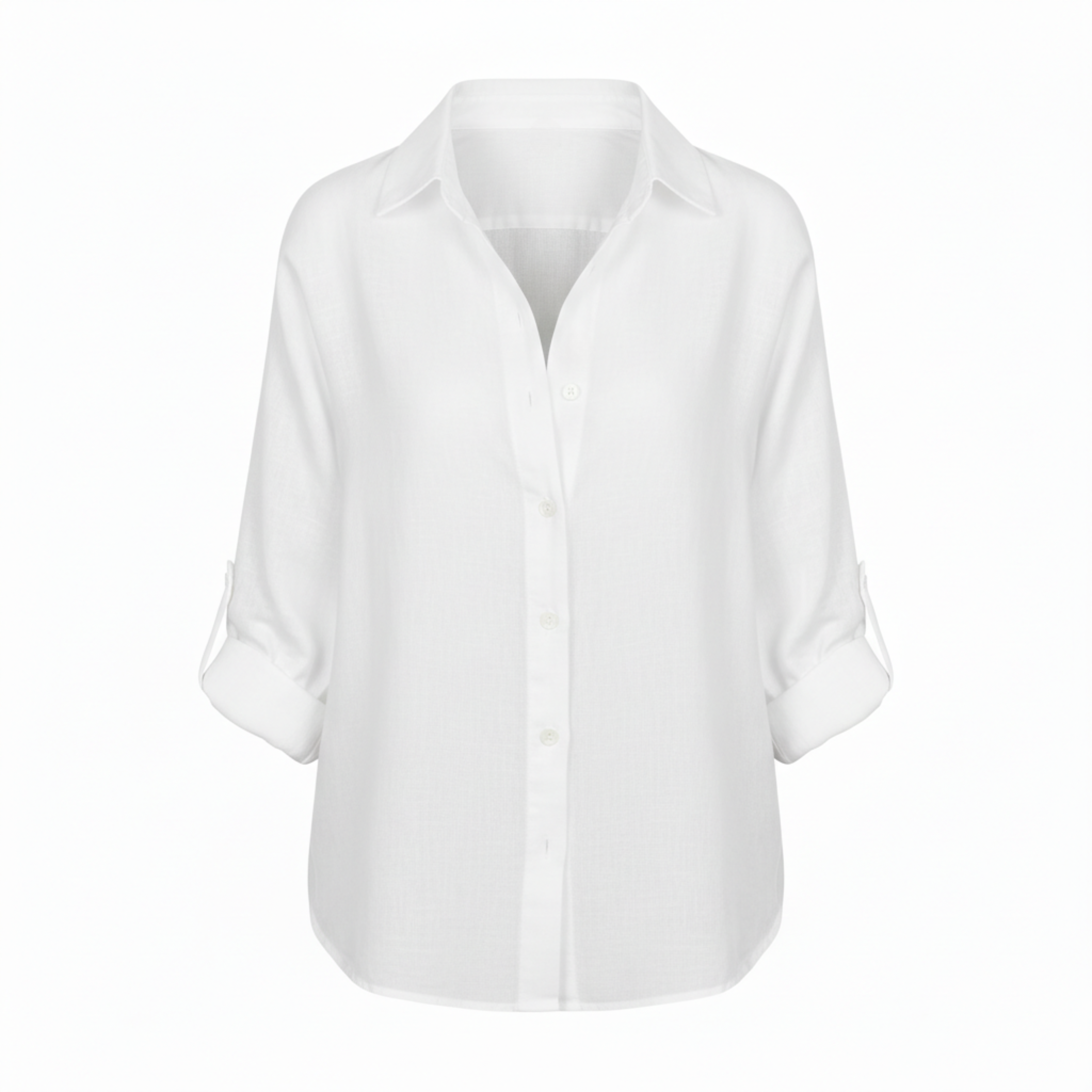 Loose casual button-up shirt for women with three-quarter sleeves and split neckline