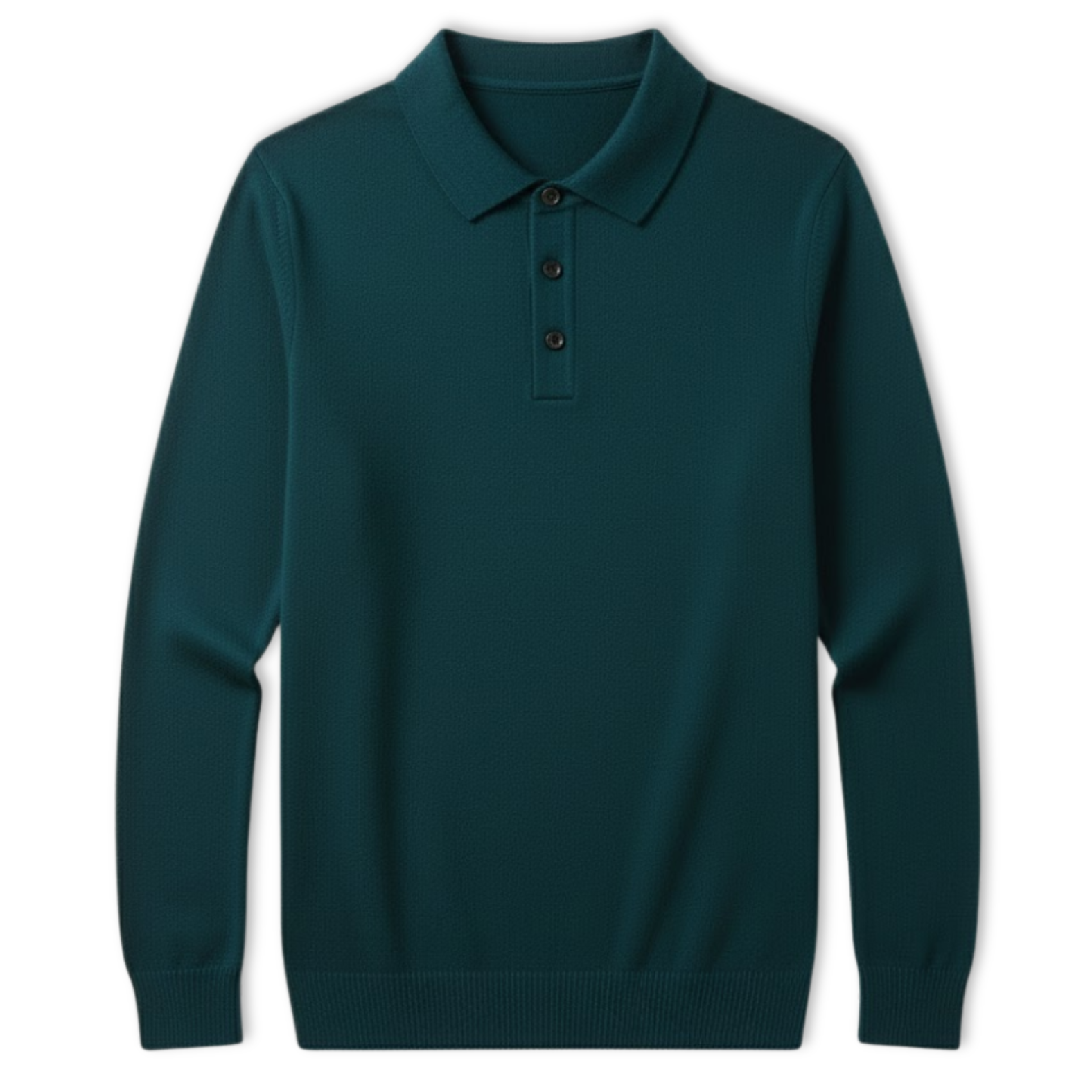 Men's long-sleeved polo shirt made of 100% merino wool with buttoned collar, relaxed fit