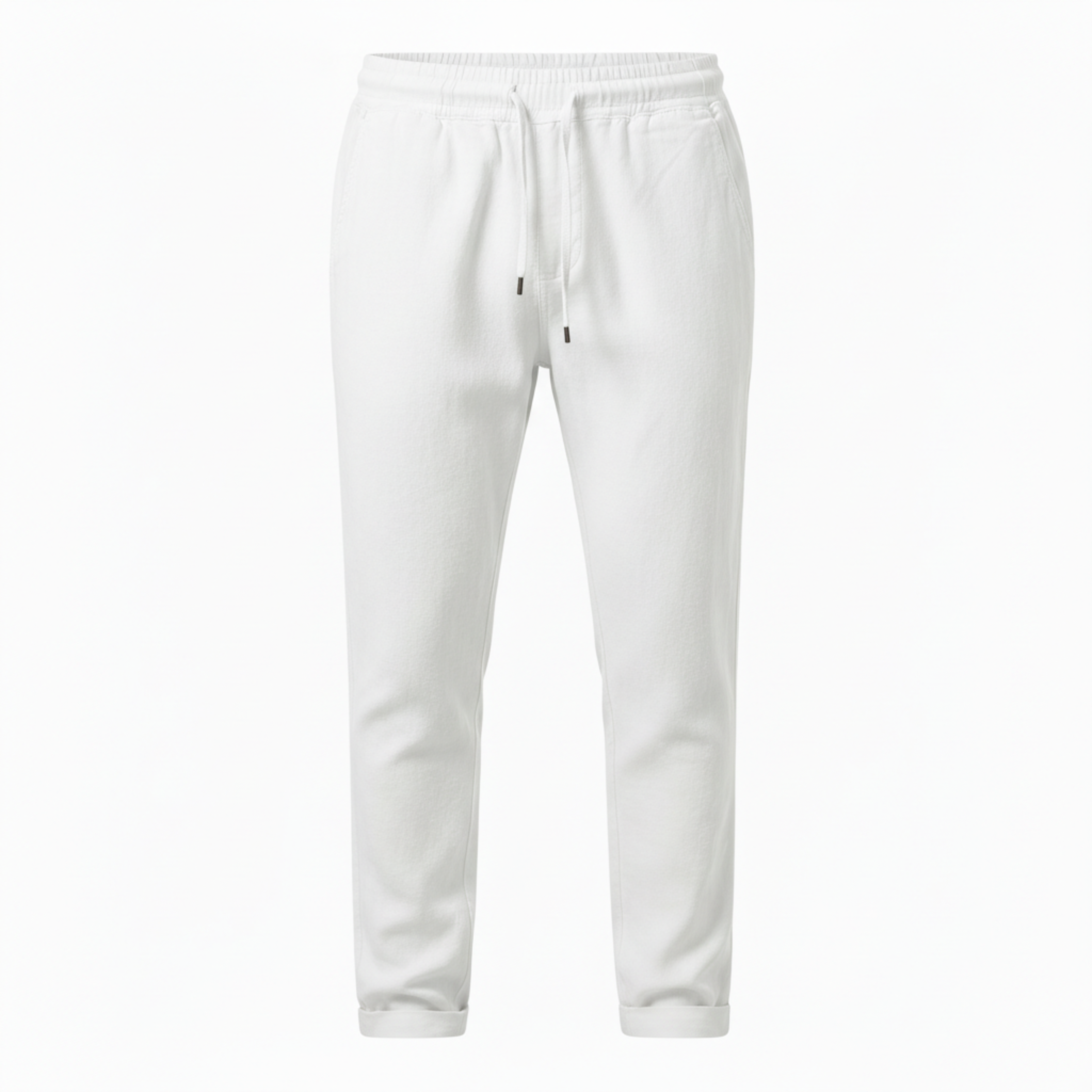 Pantaloni in Cotone e Lino da Uomo con Vita Elastica e Taglio Dritto Casual