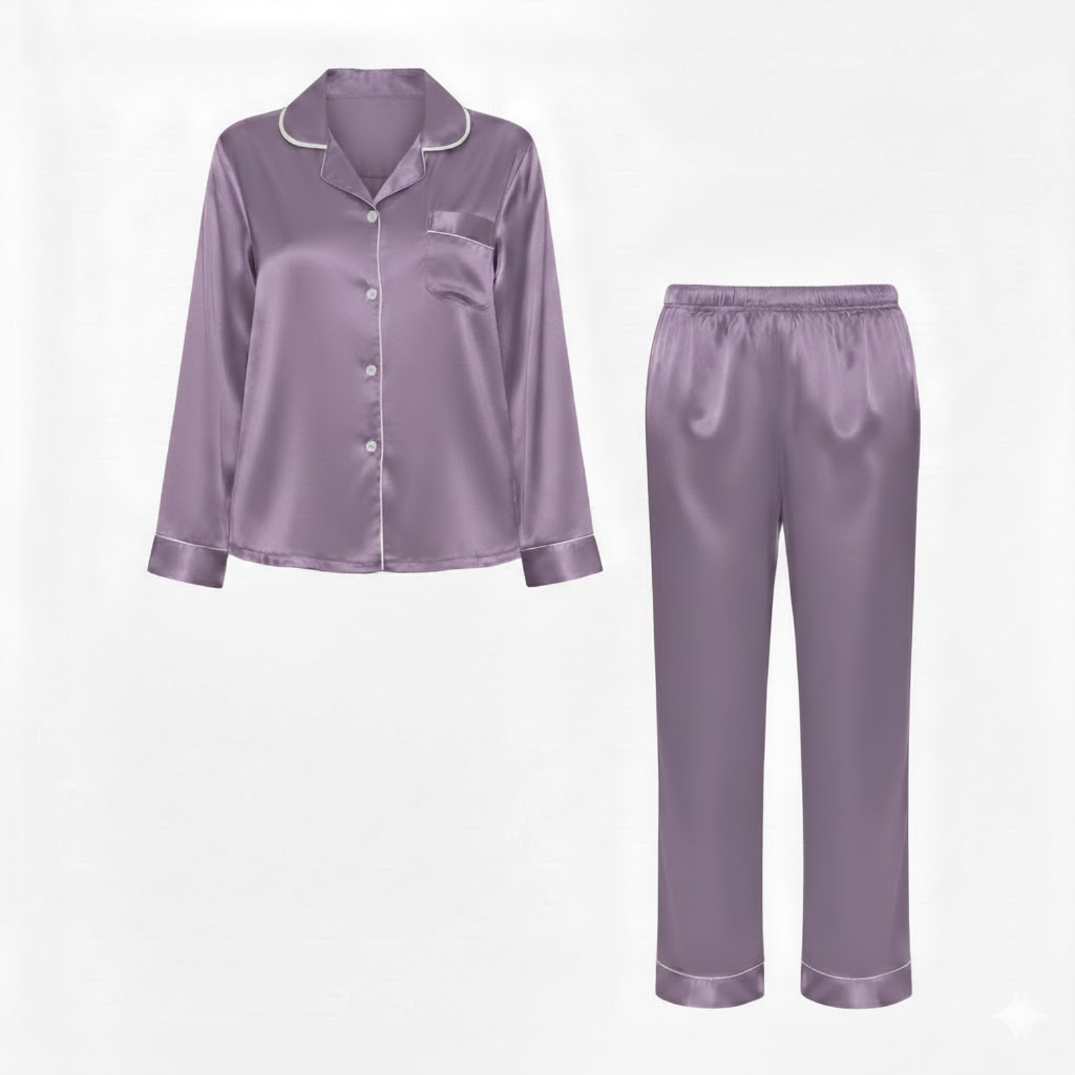 Satin nightwear set for women with long-sleeved shirt and trousers