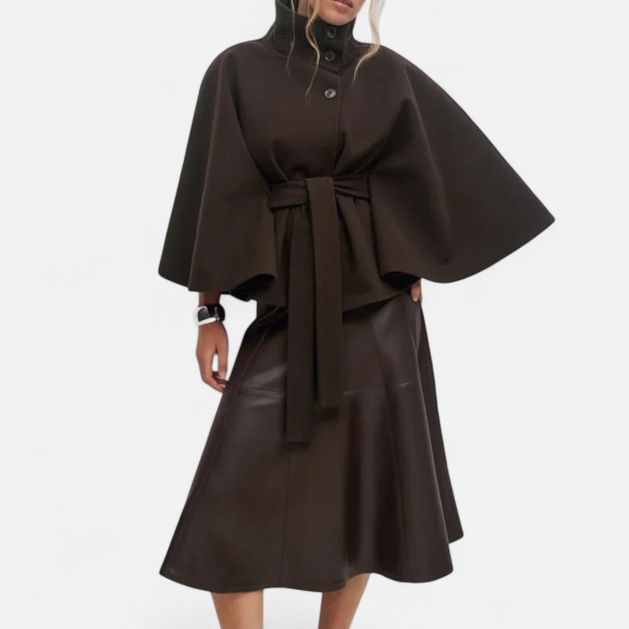 Ancienne Monde | Cape Femme Ceinturée Col Haut Vintage