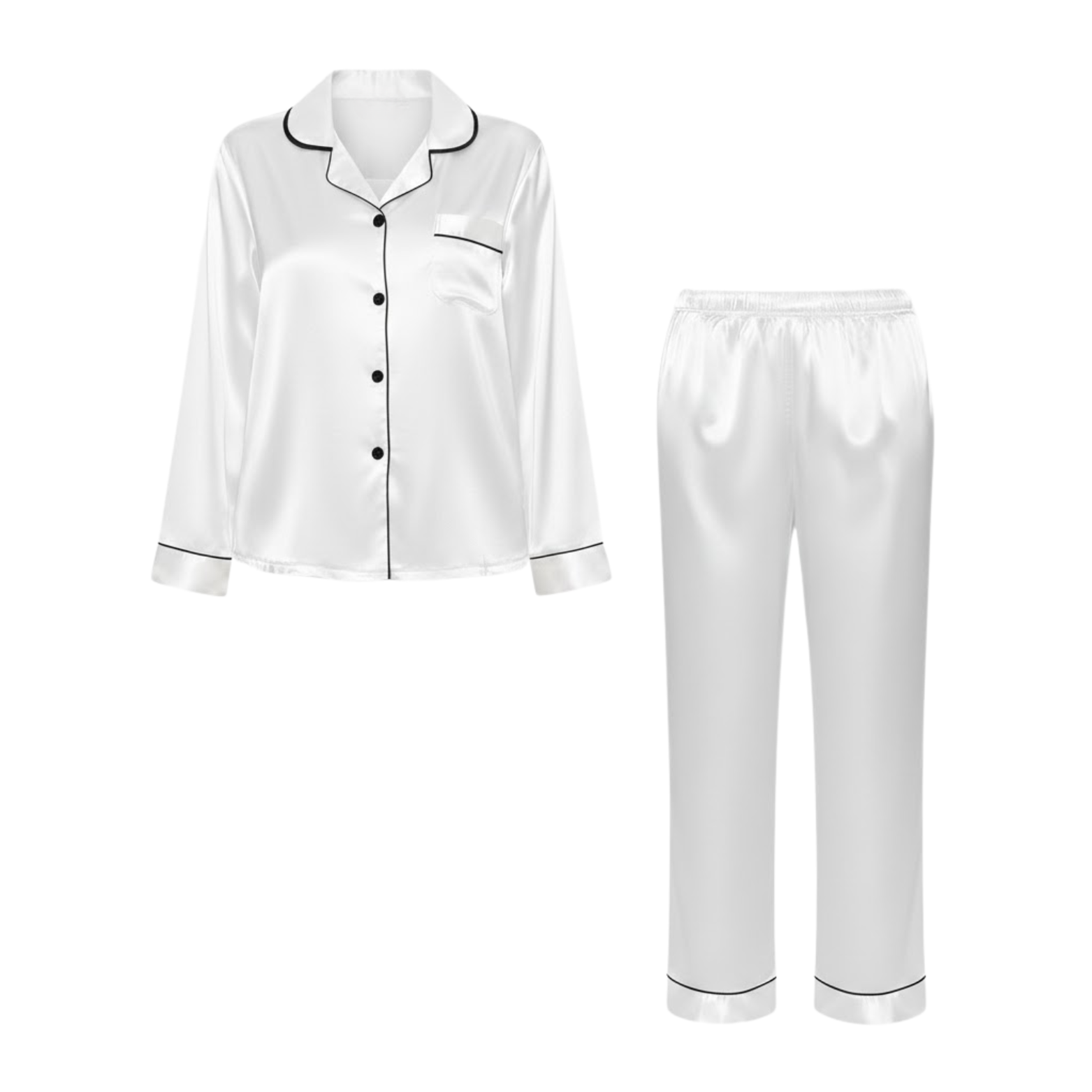 Satin nightwear set for women with long-sleeved shirt and trousers
