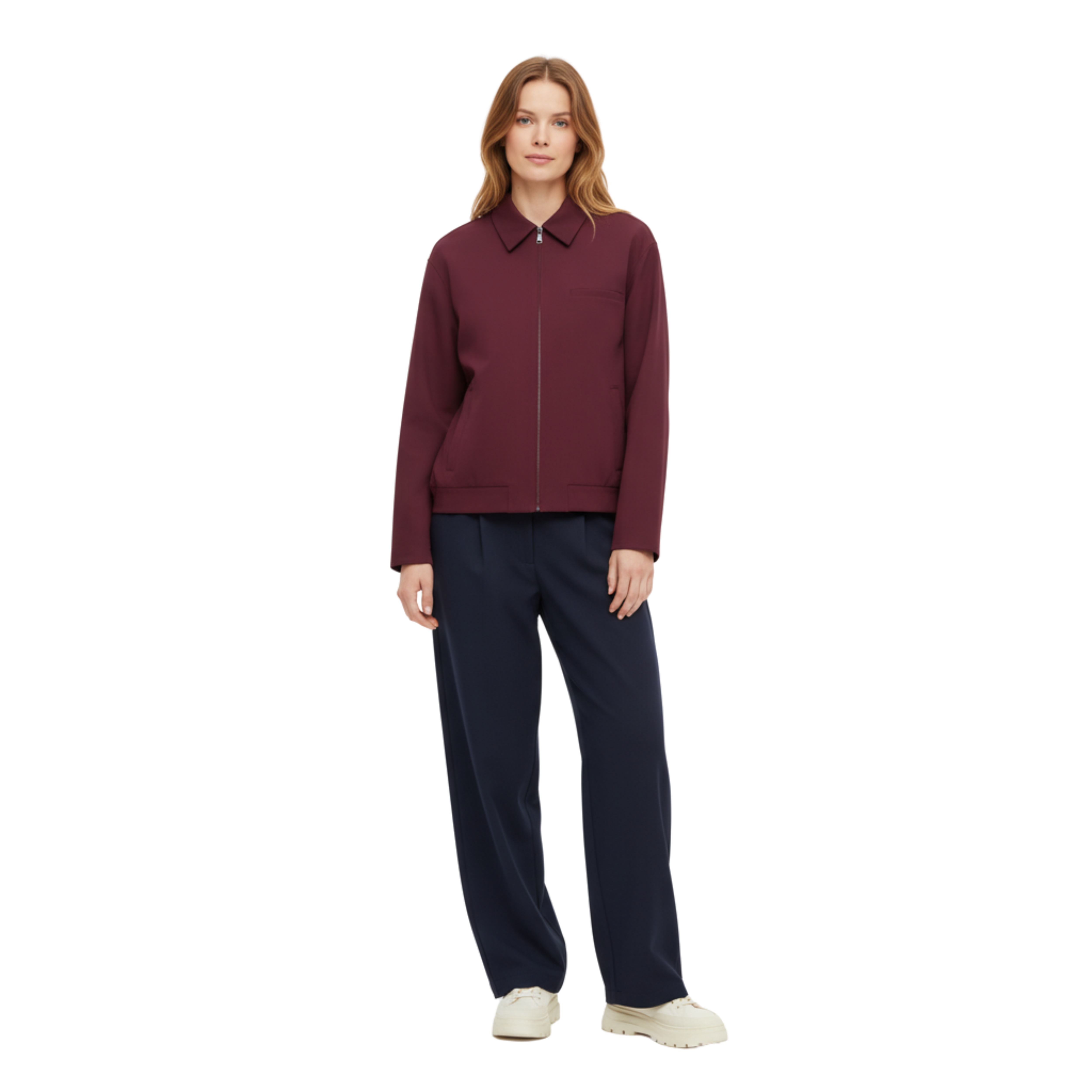 Blouson Bomber en Polyester à Col Rabattu et Fermeture Éclair pour Femme