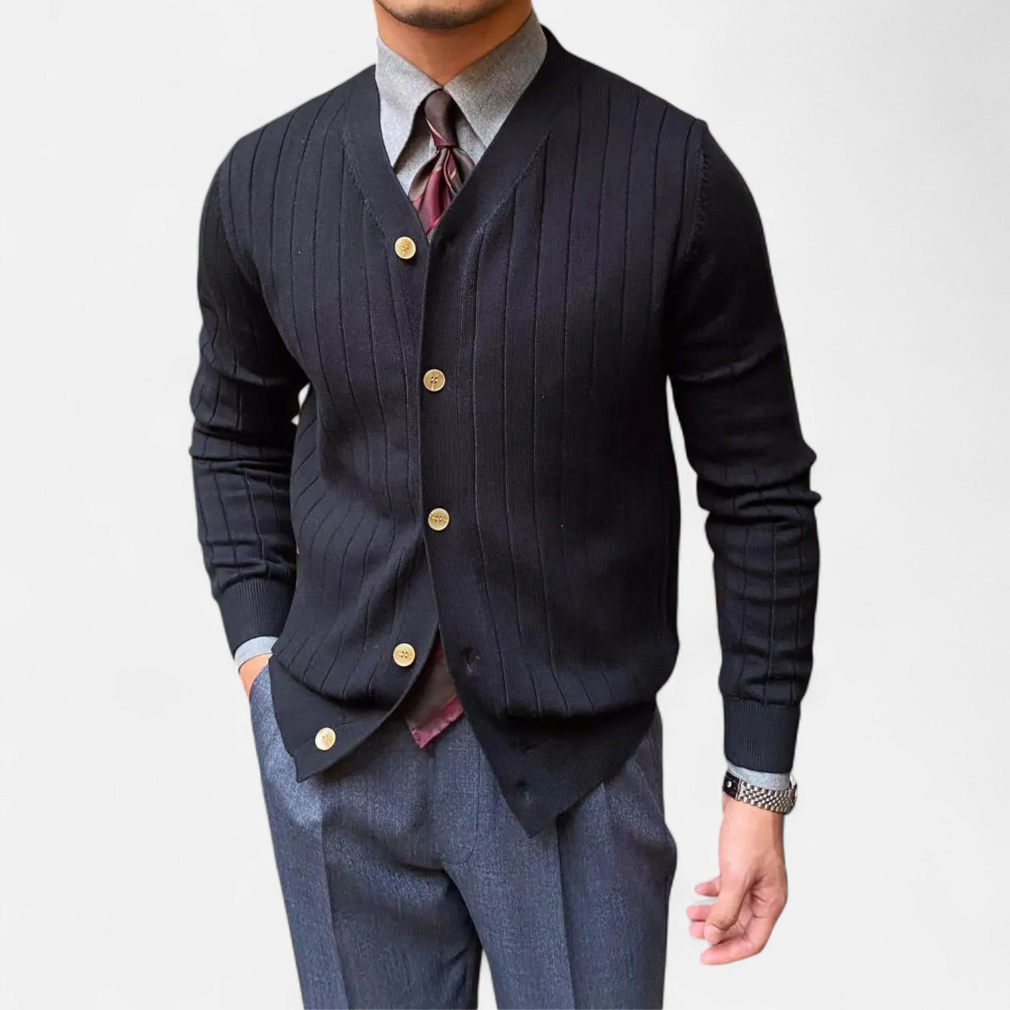 Ancienne Monde | Cardigan Homme Col V Maille Élégante