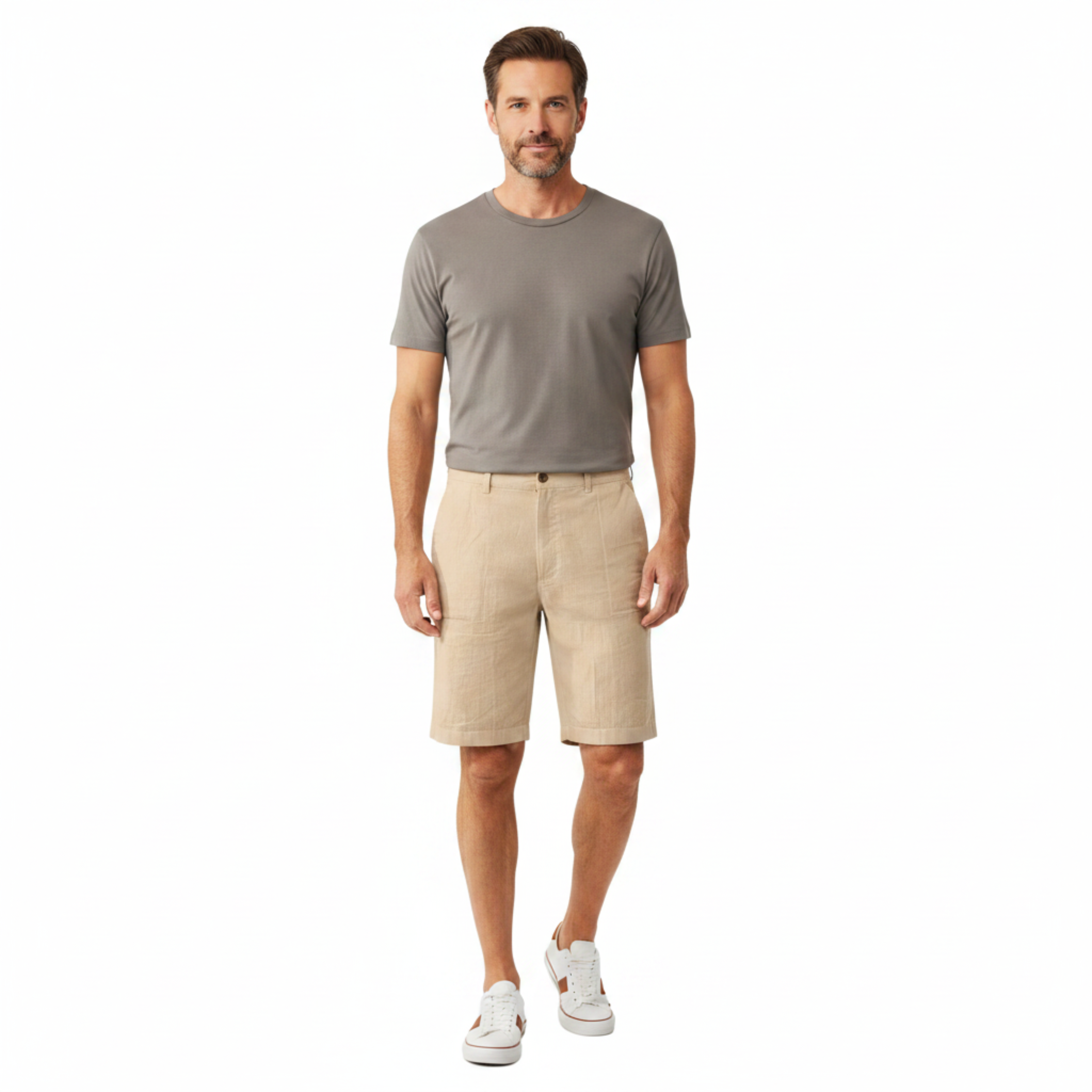 Short in lino da uomo con vita elastica e taglio casual