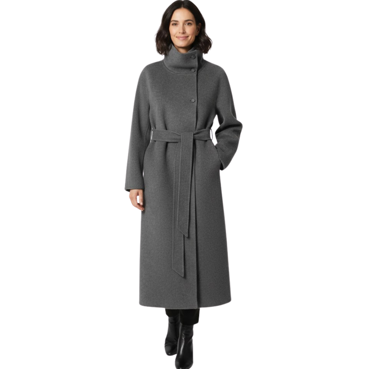 Langer, strukturierter Mantel mit doppelter Knopfreihe und umgeschlagenem Kragen