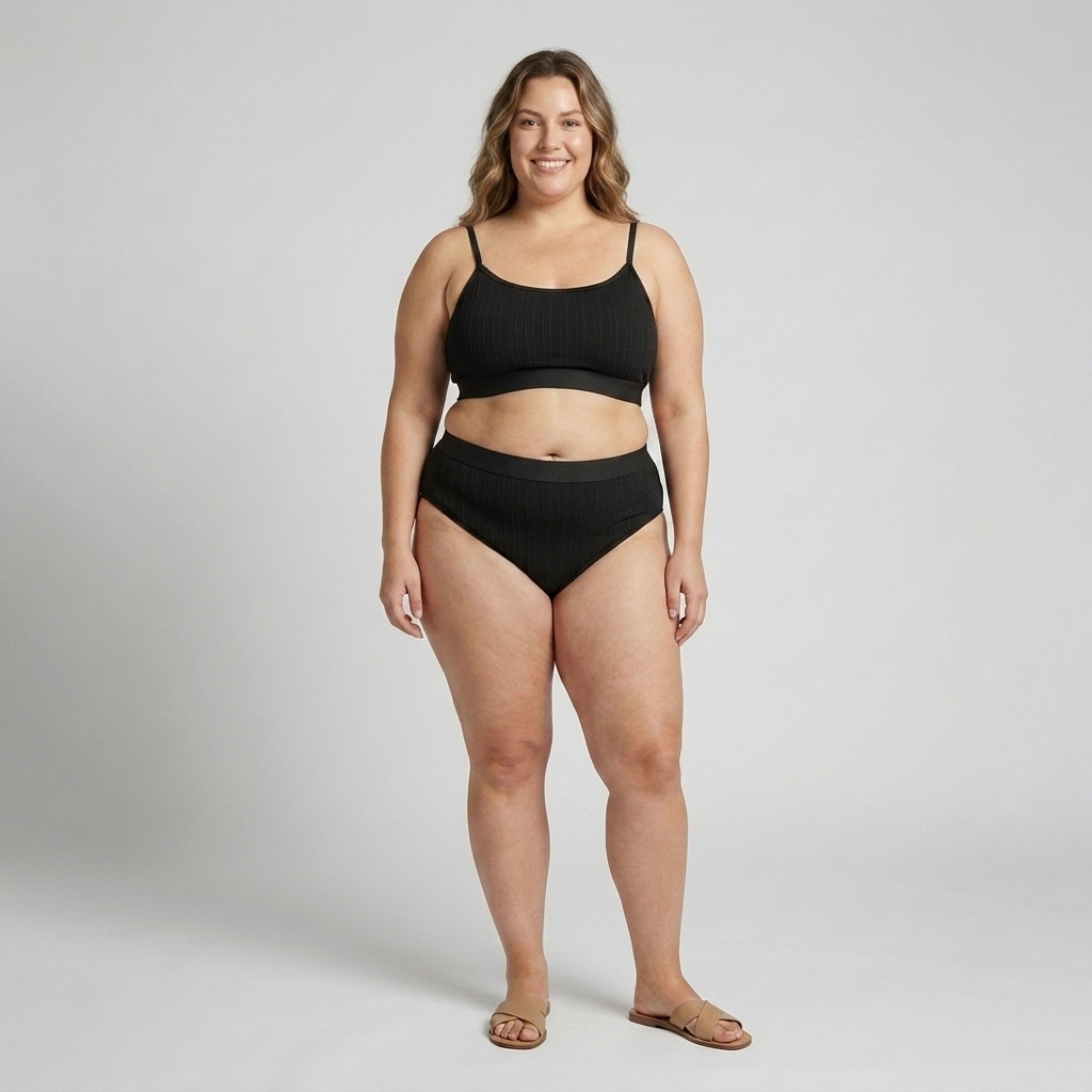 Bikini due pezzi taglia grande da donna costume da bagno a vita alta a coste