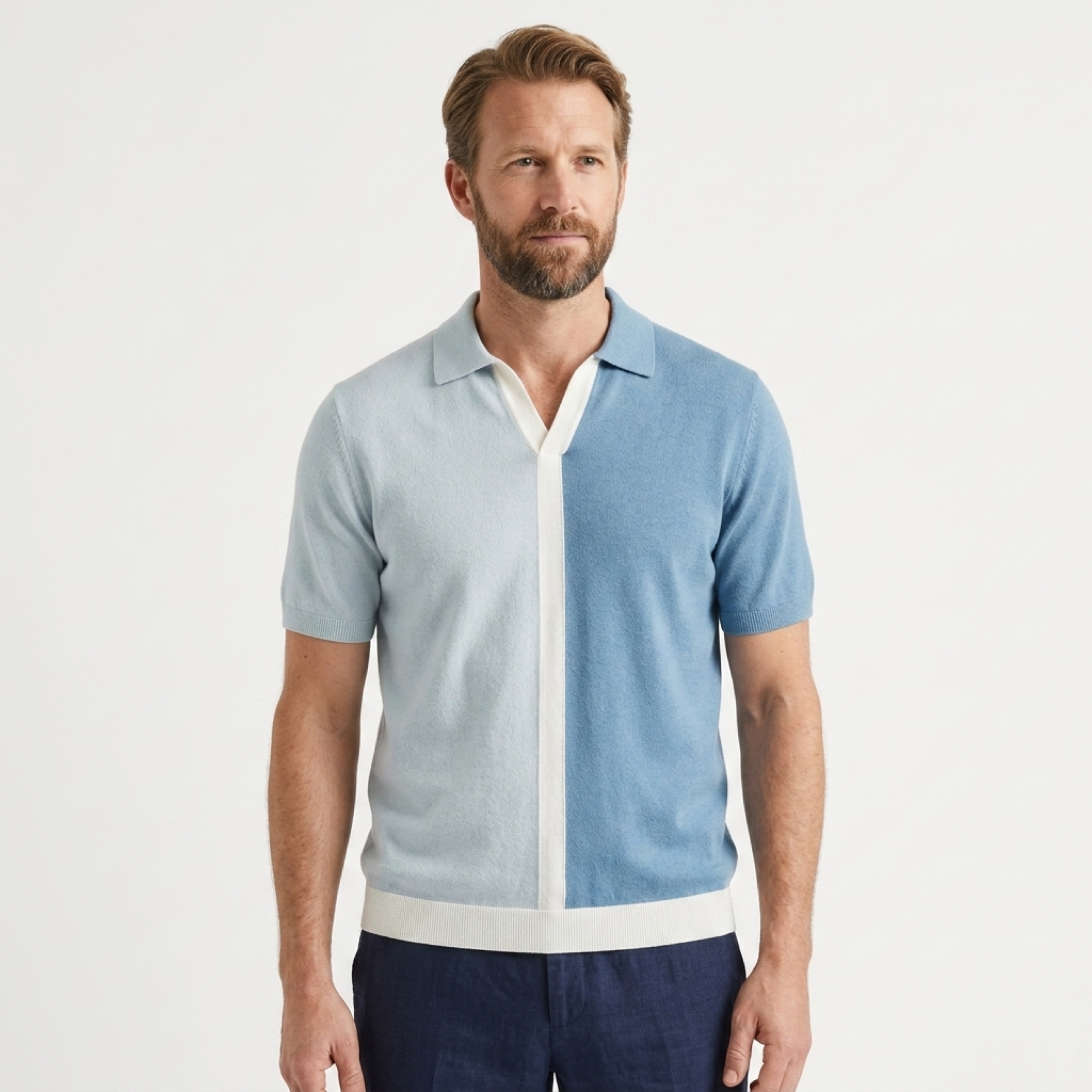 Polo da uomo in maglia — righe orizzontali — stile casual