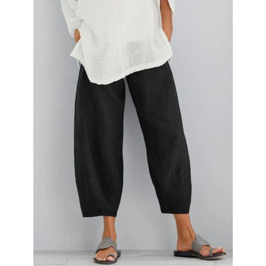 Pantalón ancho de lino para mujer - modelo casual de corte recto - verano