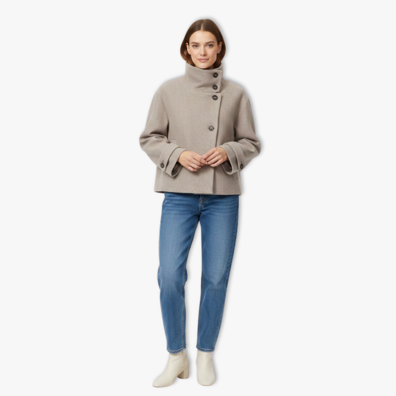 Manteau Femme Ample et Décontracté à Manches Longues avec Boucle et Col Montant