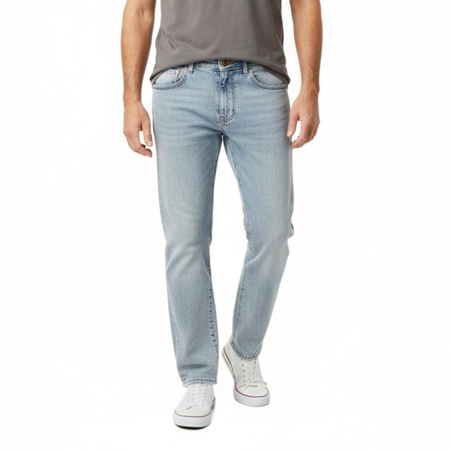 Jean large en coton pour homme coupe droite délavé avec poches classiques