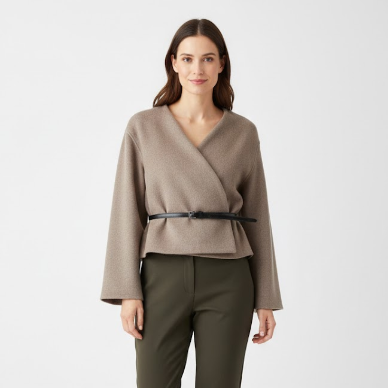 Manteau court pour femme avec ceinture et col en V croisé veste décontractée