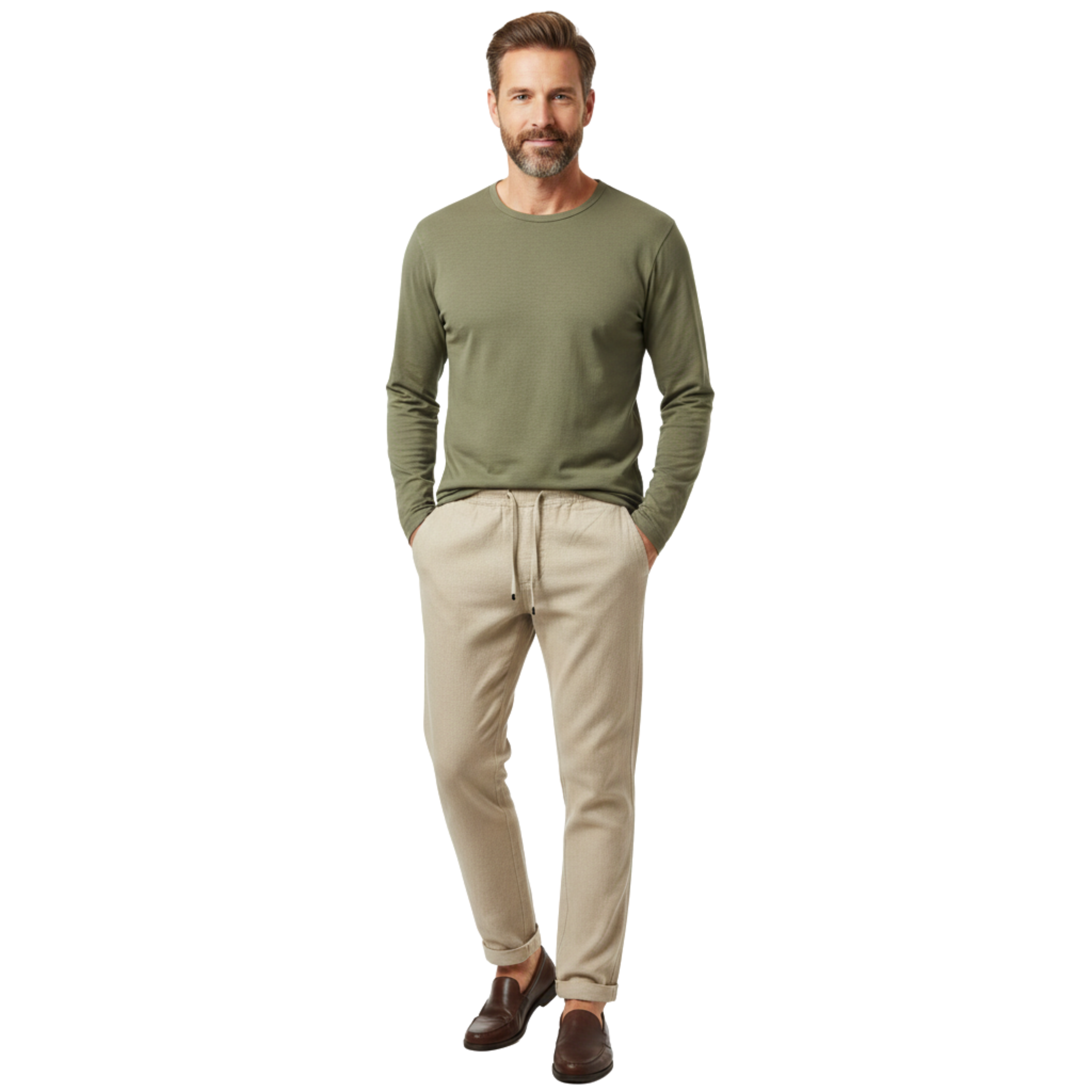 Pantalon en Coton et Lin pour Homme avec Taille Élastique et Coupe Droite Décontractée